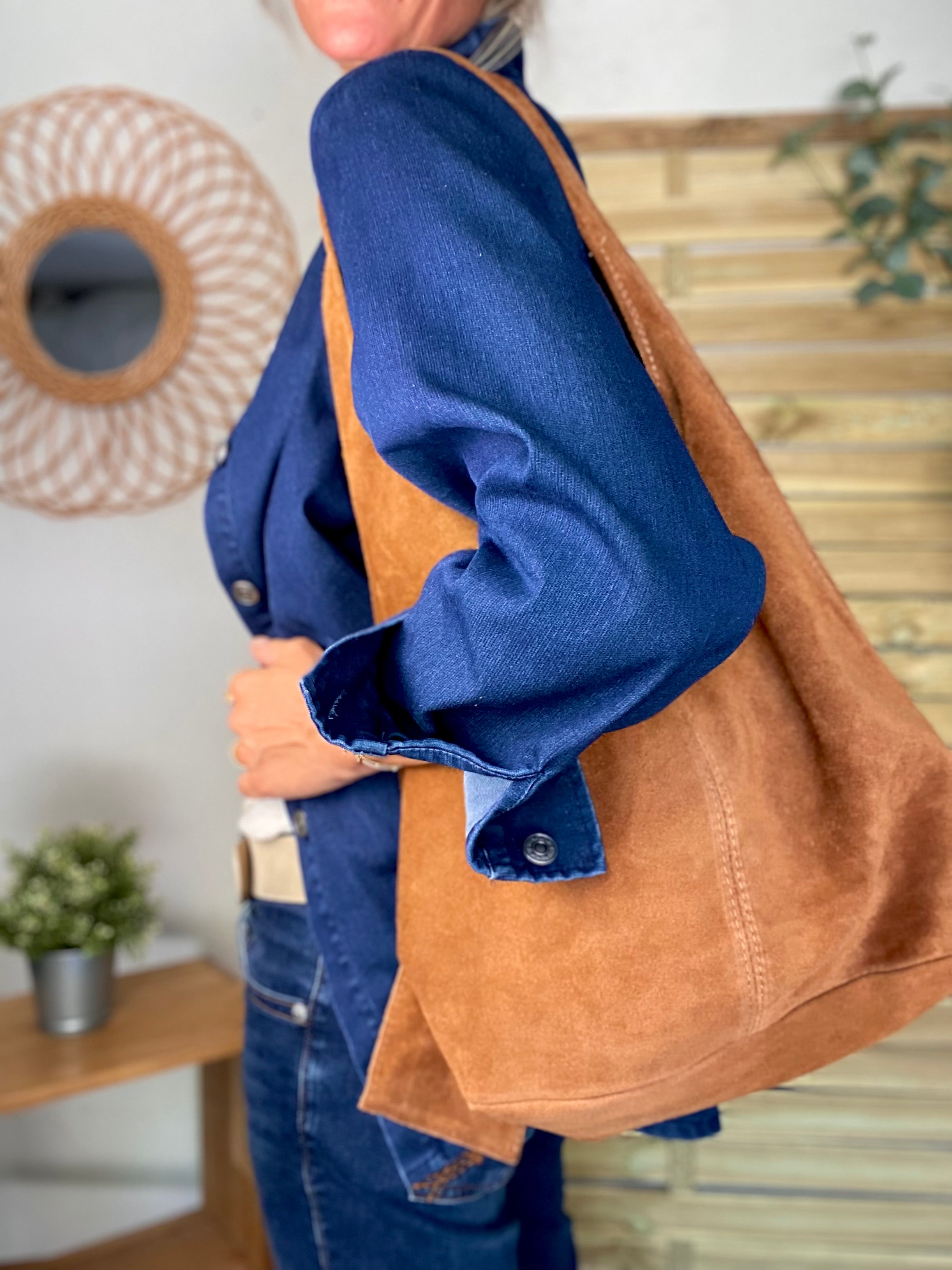 Sac cabas cuir daim MARLON - Camel