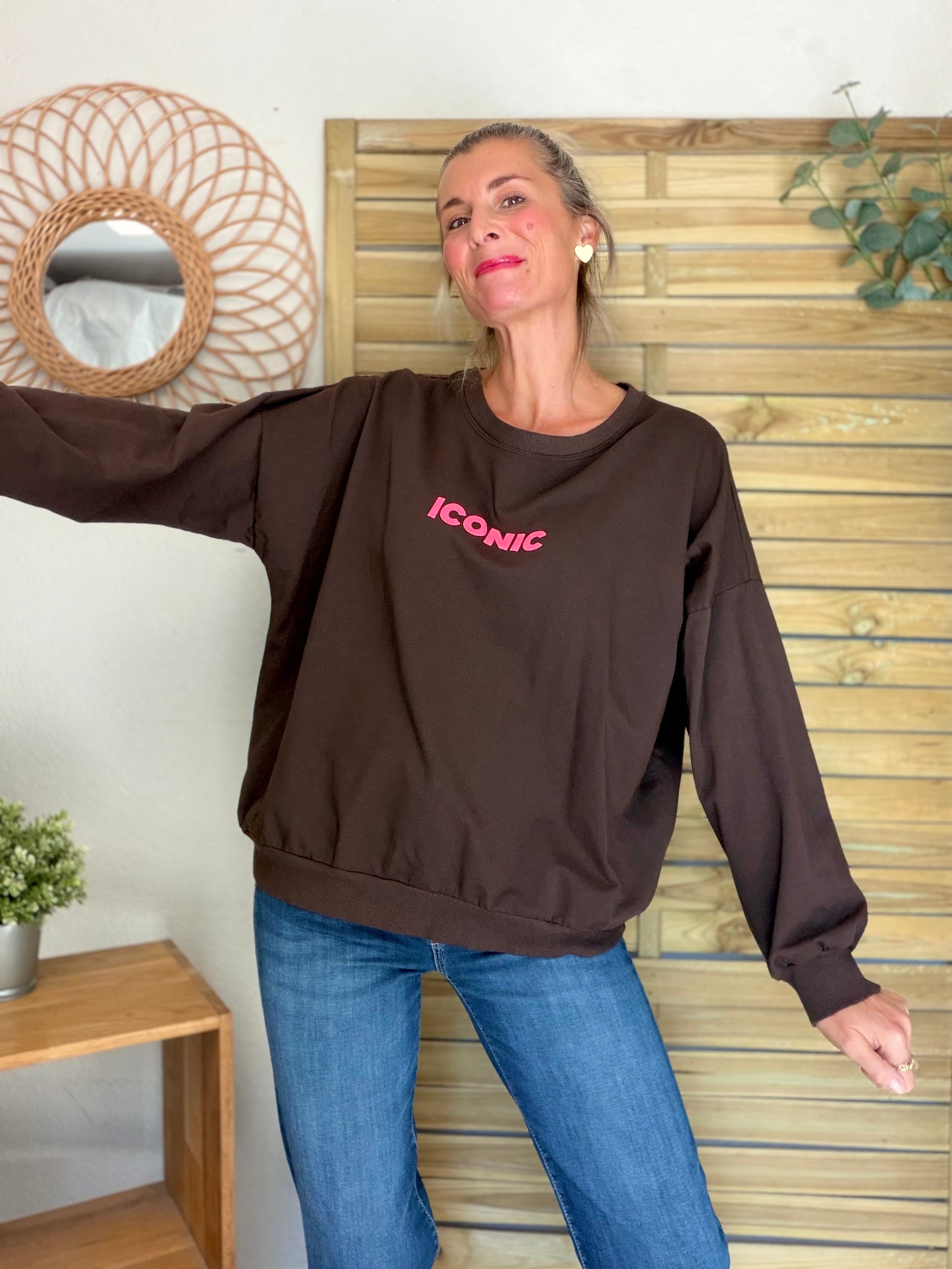 Sweat ICONIC léger 100% coton FAUSTINE Chocolat (taille 36 à 46)