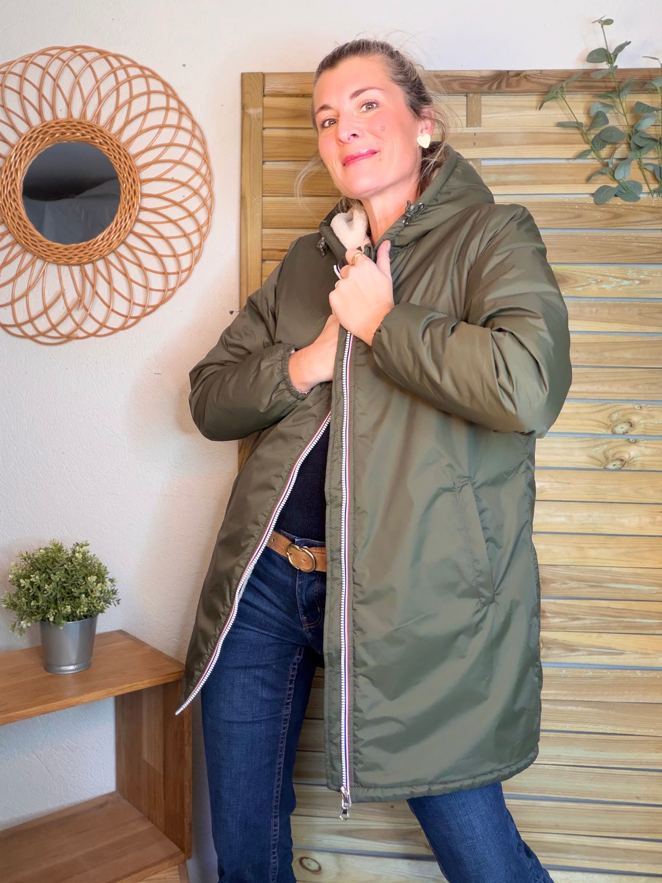 Parka Imperméable LOUISE LONG Sherpa écru - Kaki - LAURA JO