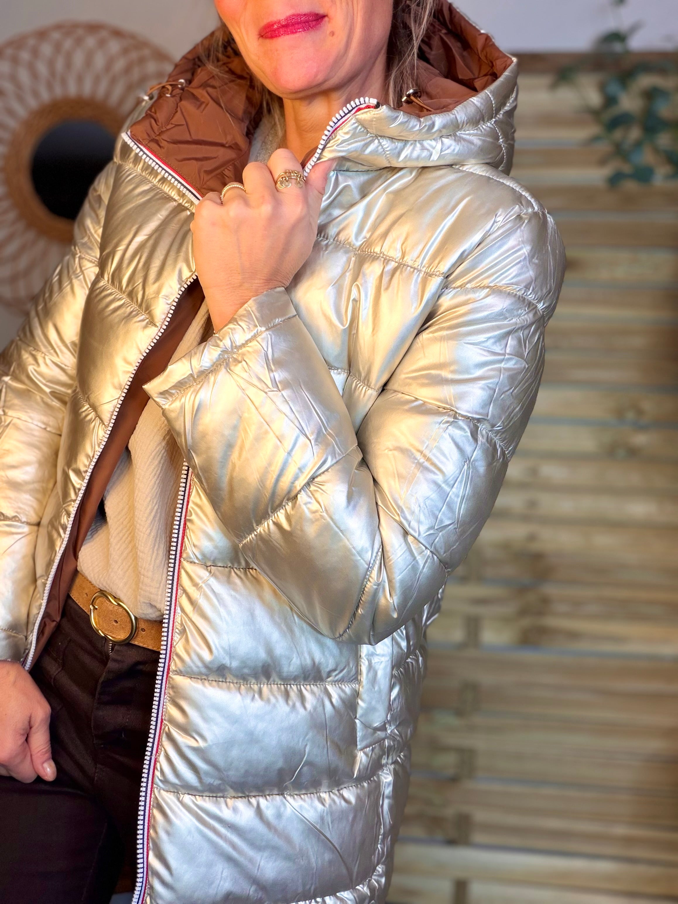 Doudoune imperméable réversible longue ANGÈLE LONG - Rouille choco - MELYA MELODY