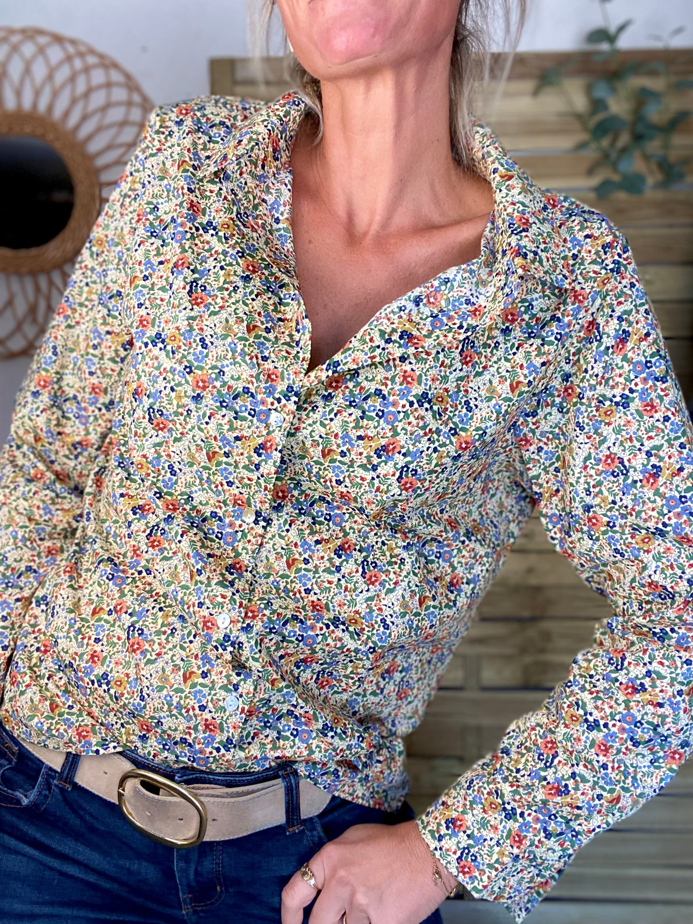Chemise en coton imprimé Liberty vert 🌱 🌺 ÉLISE