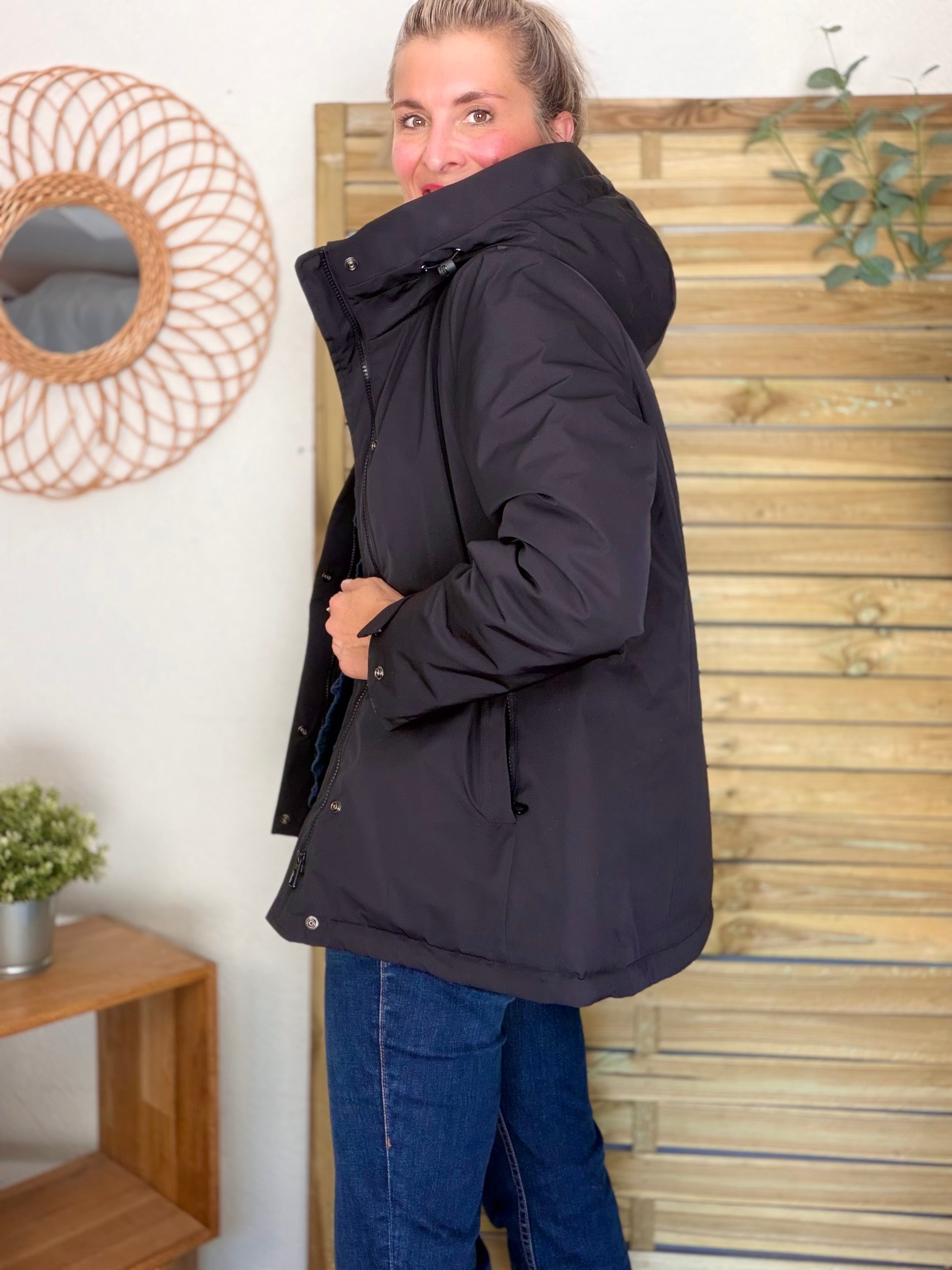 LAURA JO - Parka fourrée imperméable AMBRE MI-LONG - Noir / Camel
