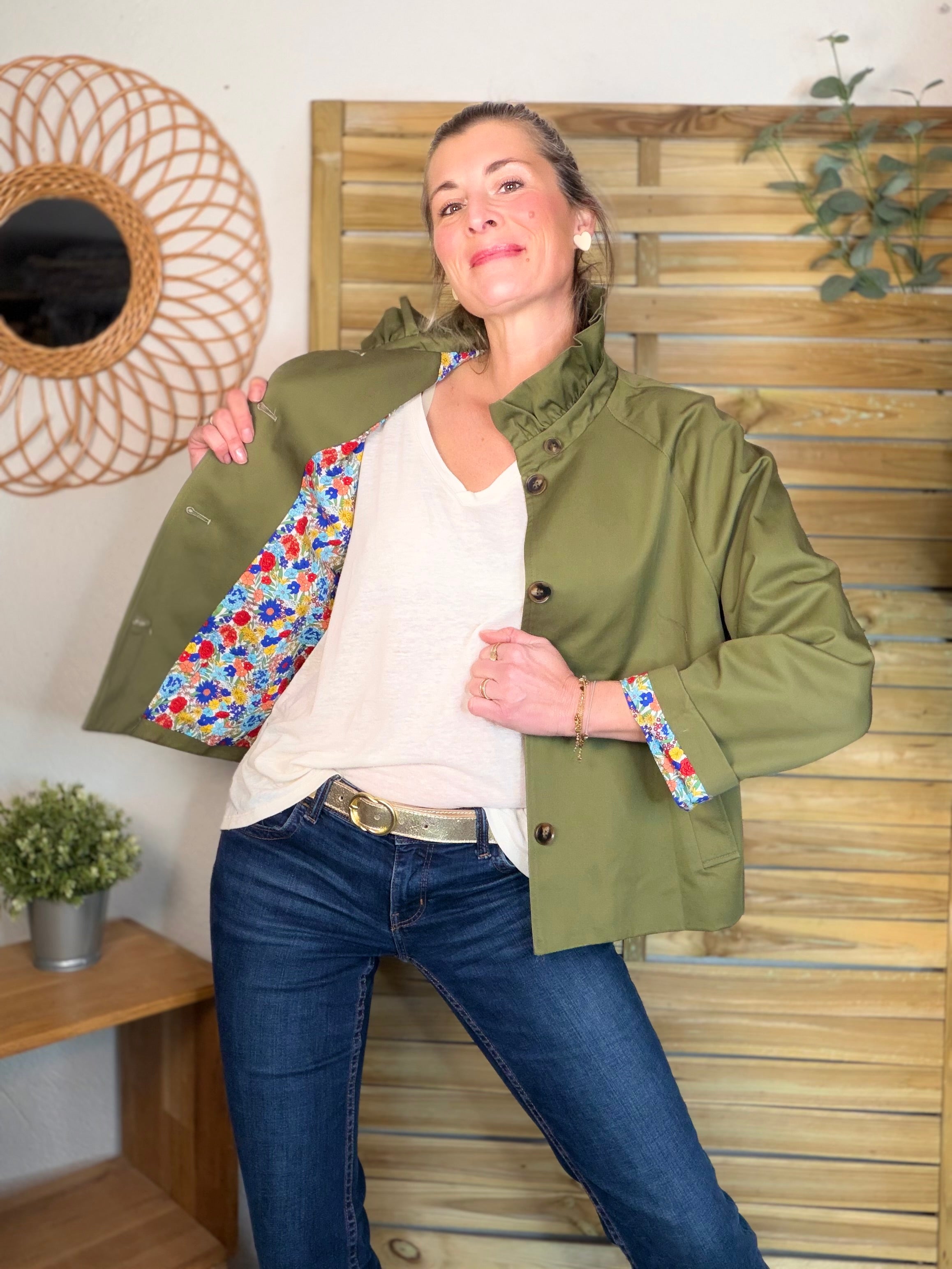 Veste Trench col victorien avec Liberty - VICKY Kaki