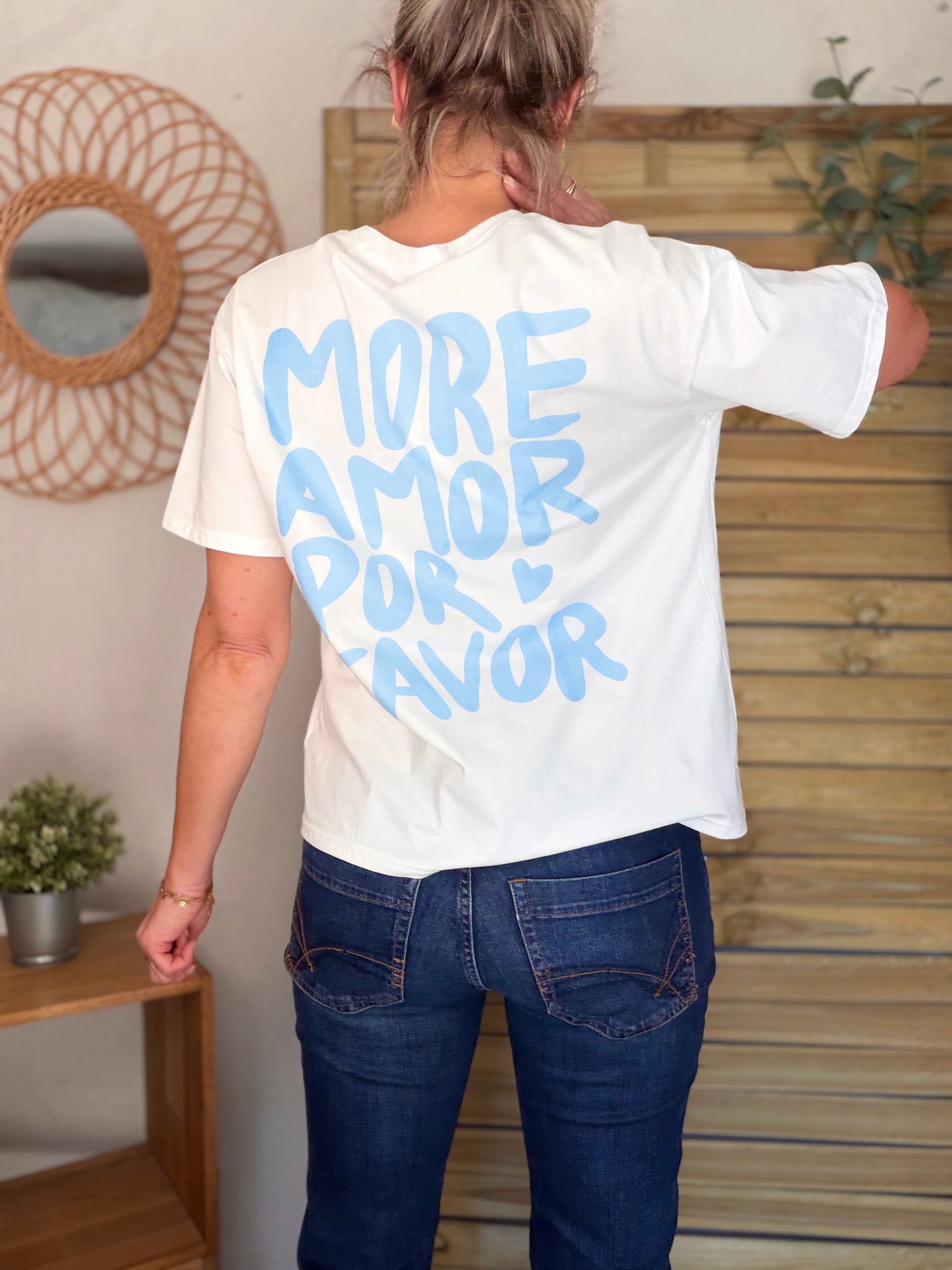 Tee shirt MORE AMOR POR FAVOR - RITA Blanc/Bleu