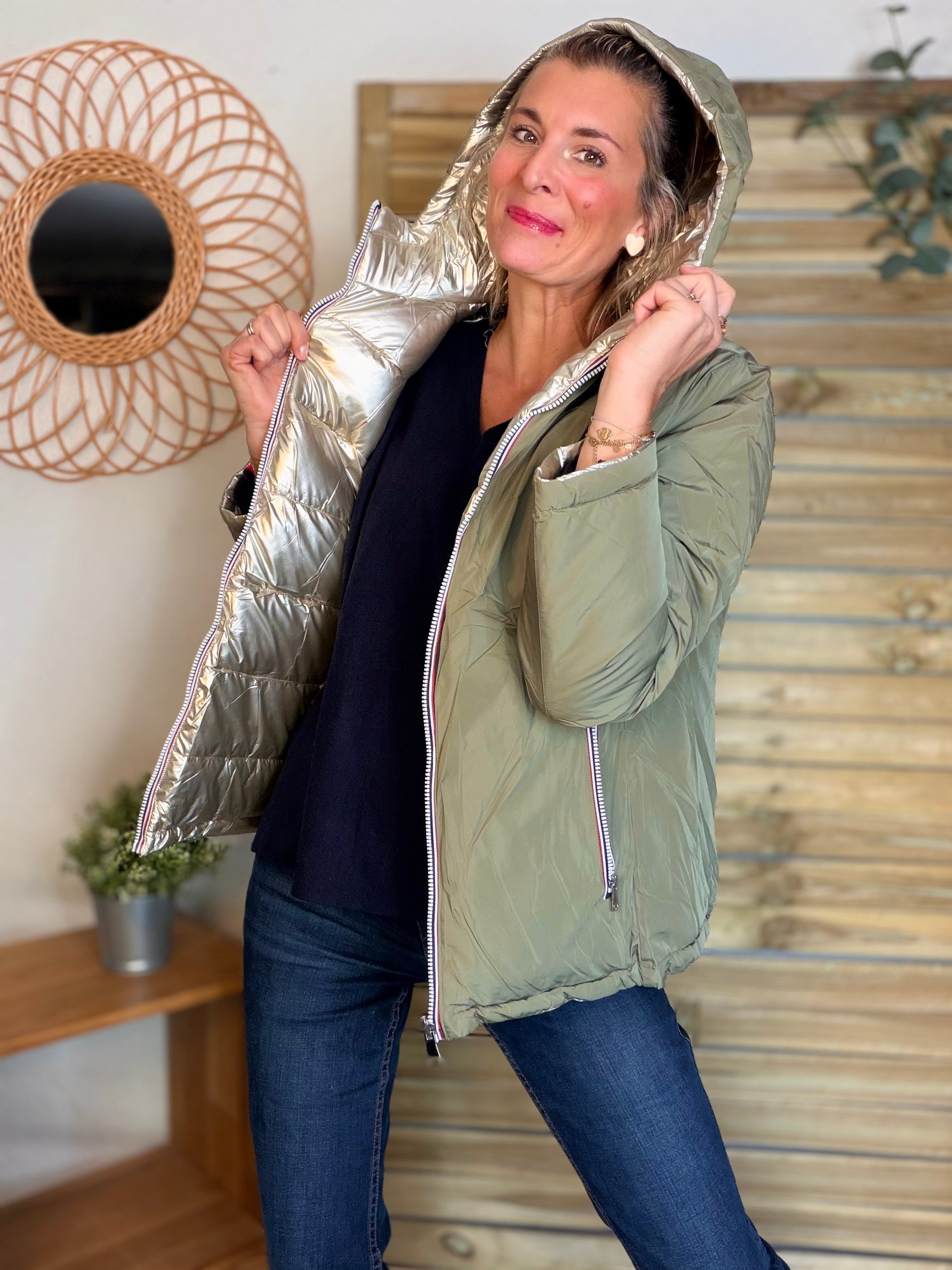 ⚡️PÉPITES FRIDAY - Doudoune imperméable réversible longue ANGÈLE COURT - Kaki clair - MELYA MELODY