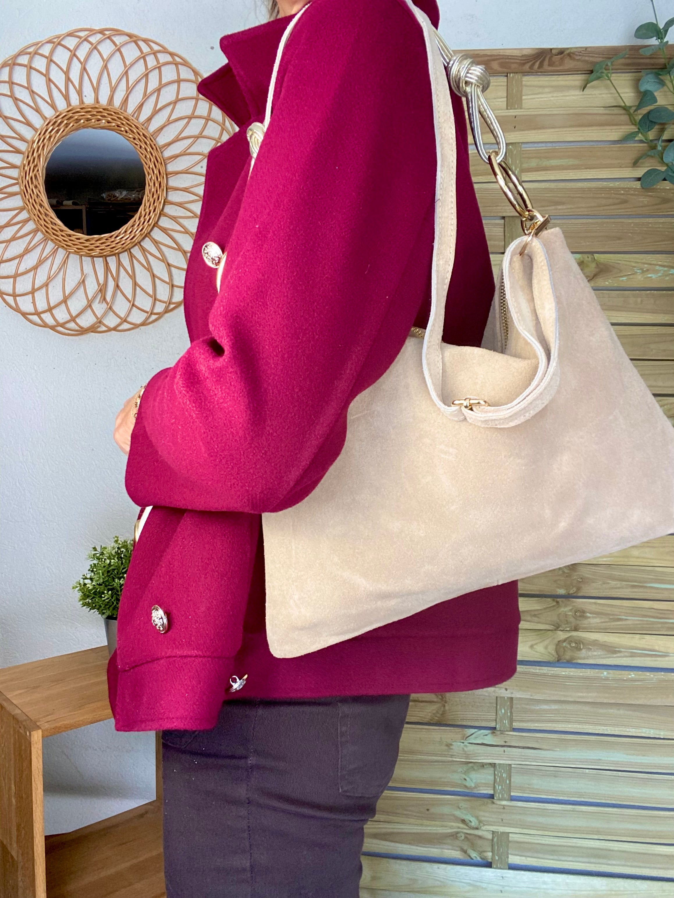 ⚡️PÉPITES FRIDAY - Sac en cuir daim 2 bandoulières (or et beige) - Beige - PACEY