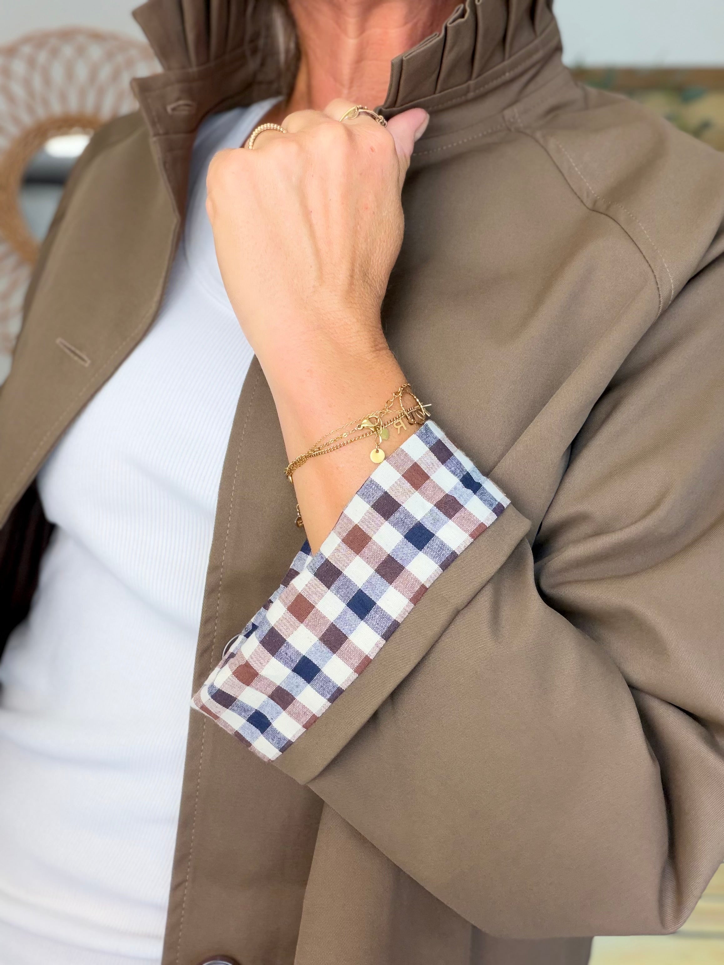 Veste Trench col victorien, revers carreaux - VICKY Café
