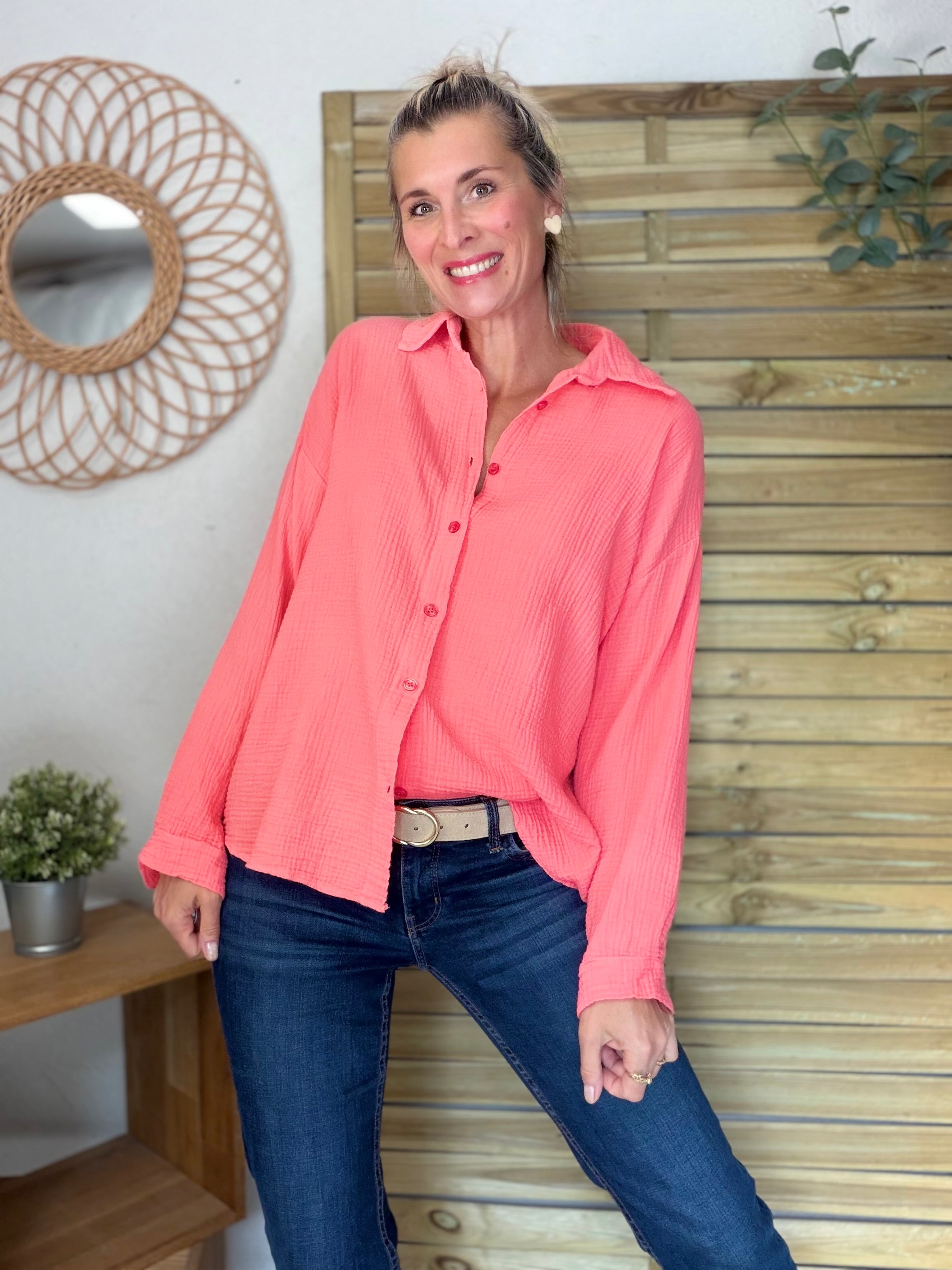 Chemise en gaze de coton ICONIC - ALANIS Corail