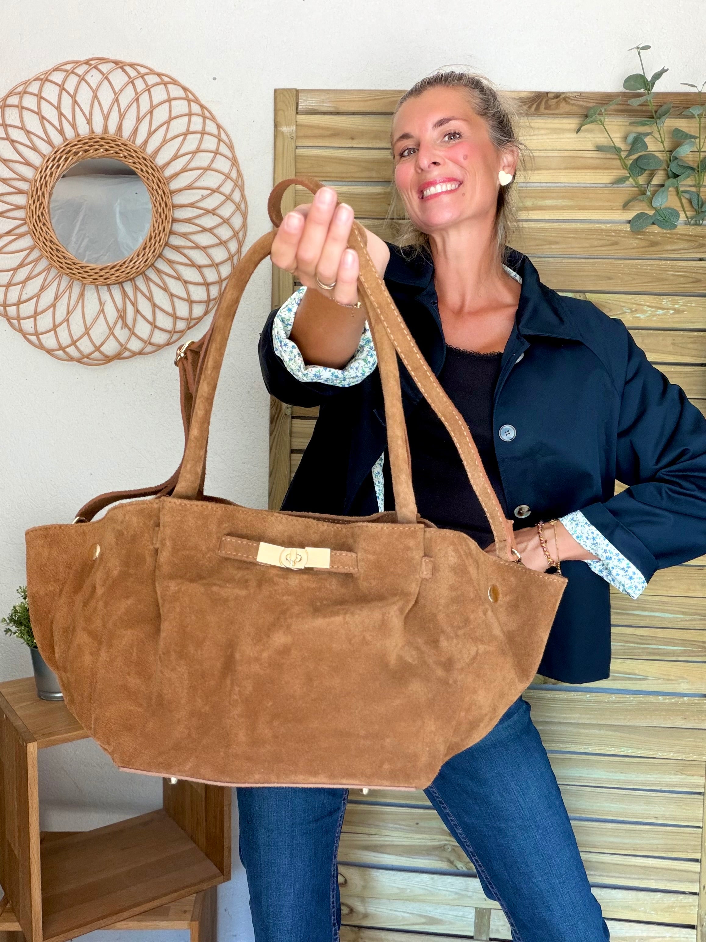 Sac cabas en cuir daim HANA - Camel