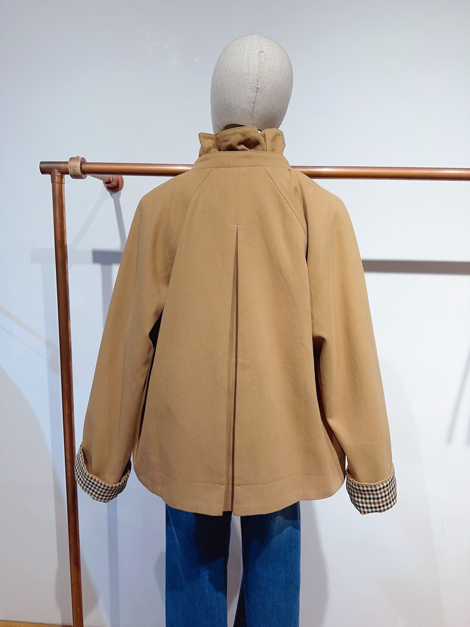 Veste toile coton col victorien avec vichy - GABY