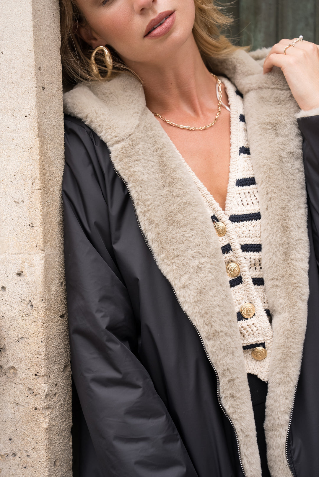 Parka Imperméable réversible fourrée Noir / Beige ALIX - LAURA JO