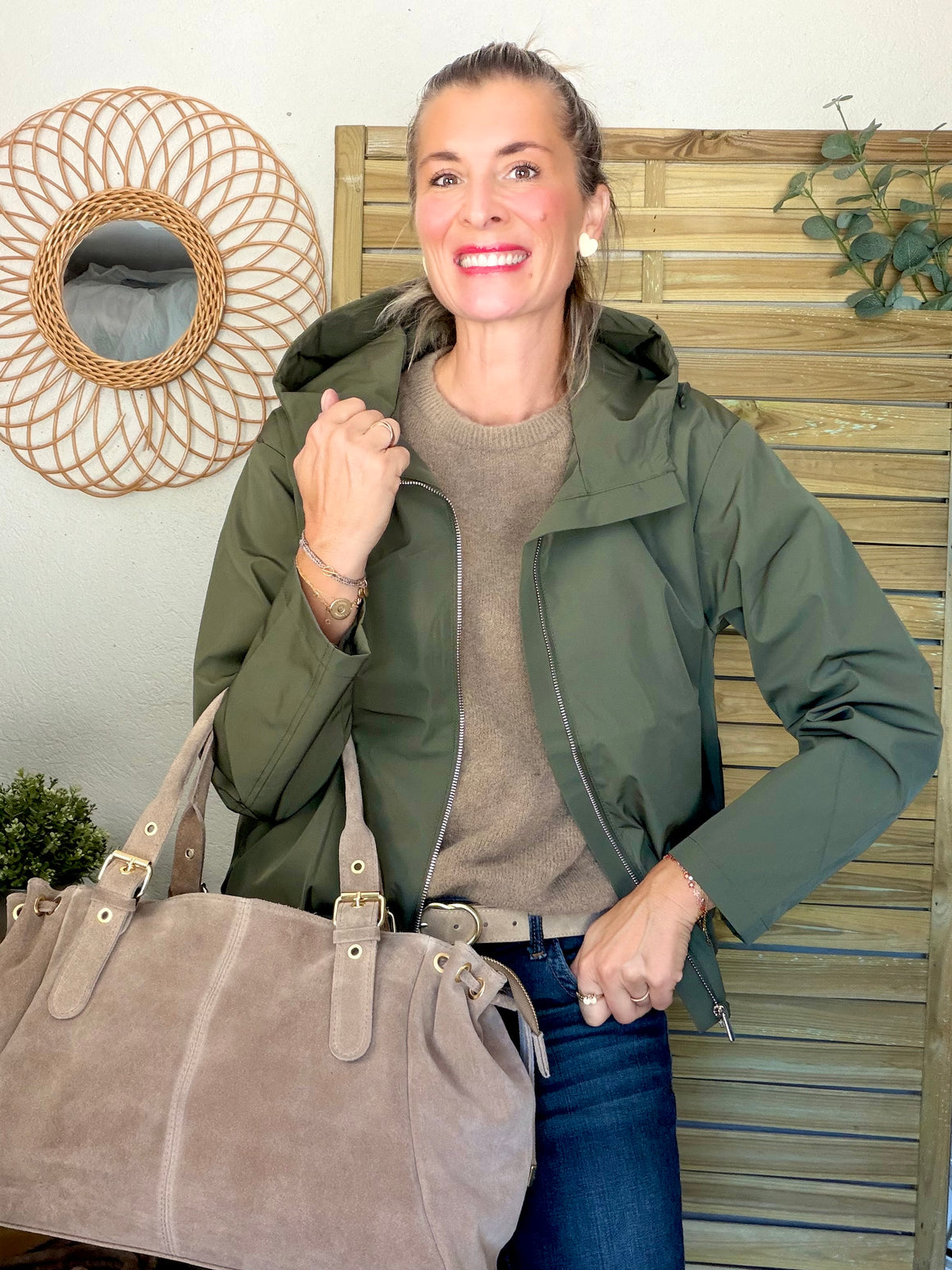 Sac cabas XL en cuir daim • JASPER Taupe