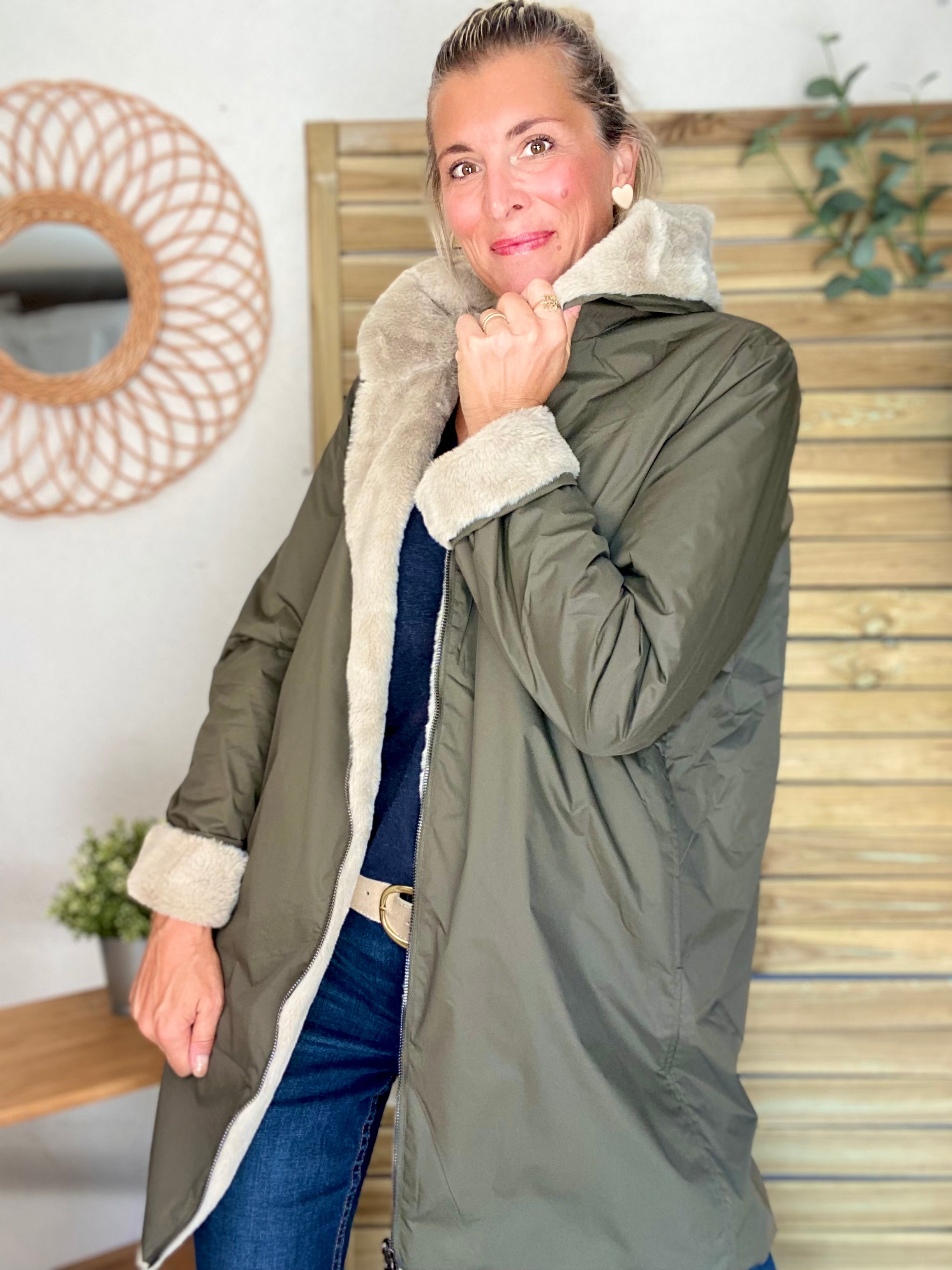Parka Imperméable réversible fourrée Kaki / Beige ALIX - LAURA JO
