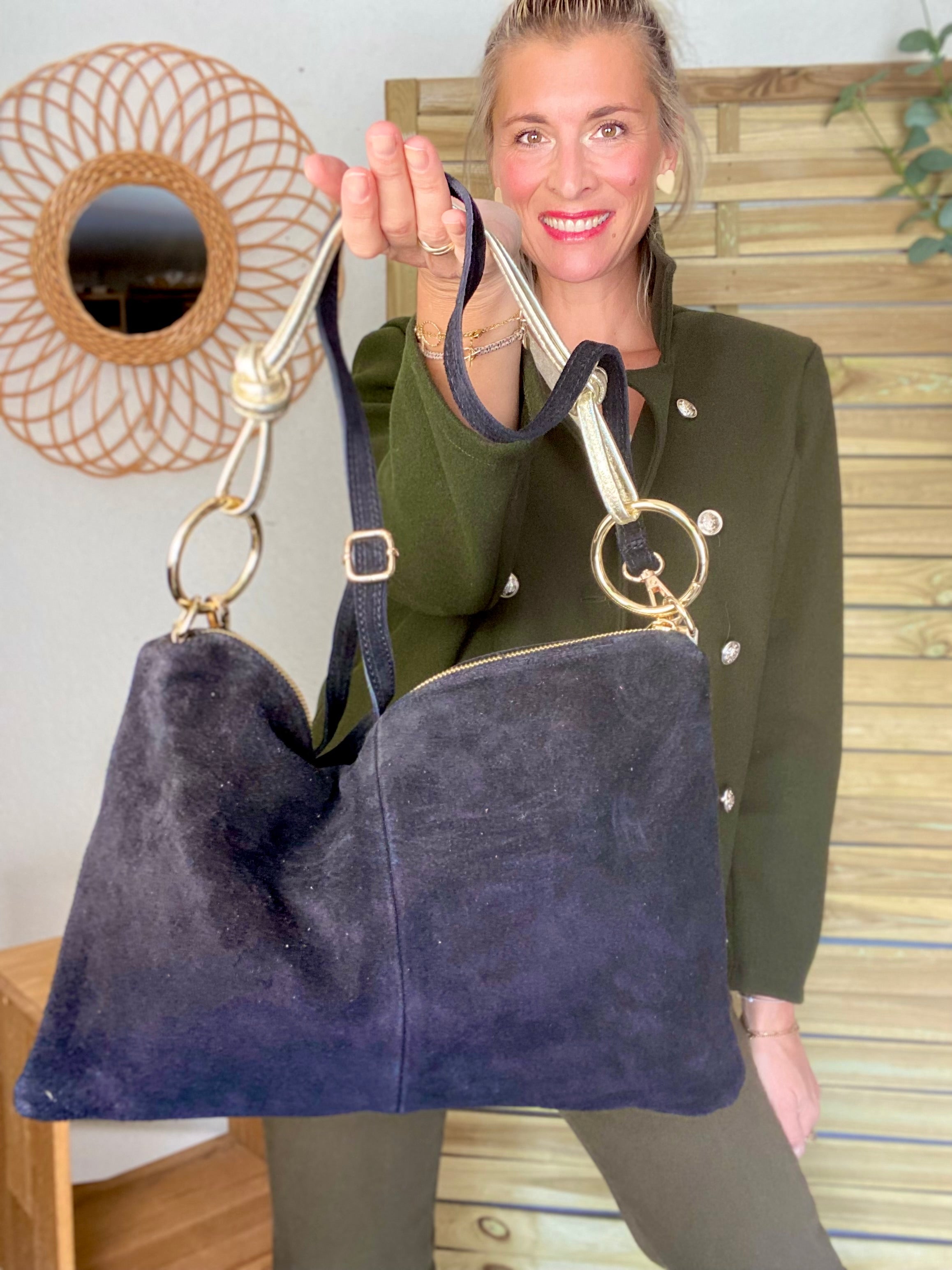 ⚡️PÉPITES FRIDAY - Sac en cuir daim 2 bandoulières (or et noir) - Noir - PACEY