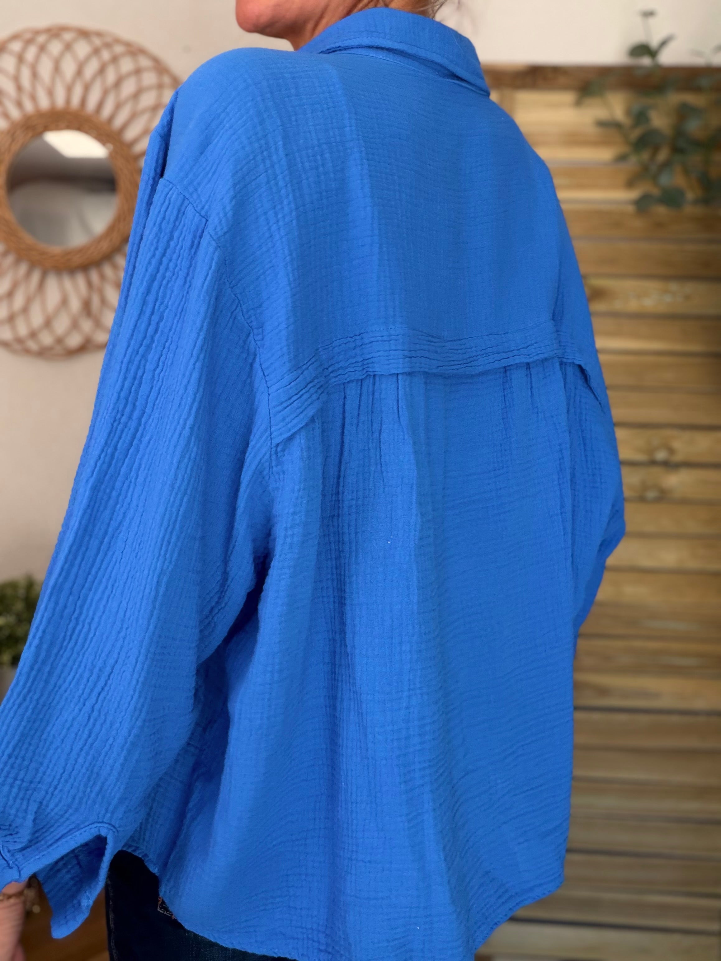 Chemise en gaze de coton unie FÉLICIA Bleu électrique