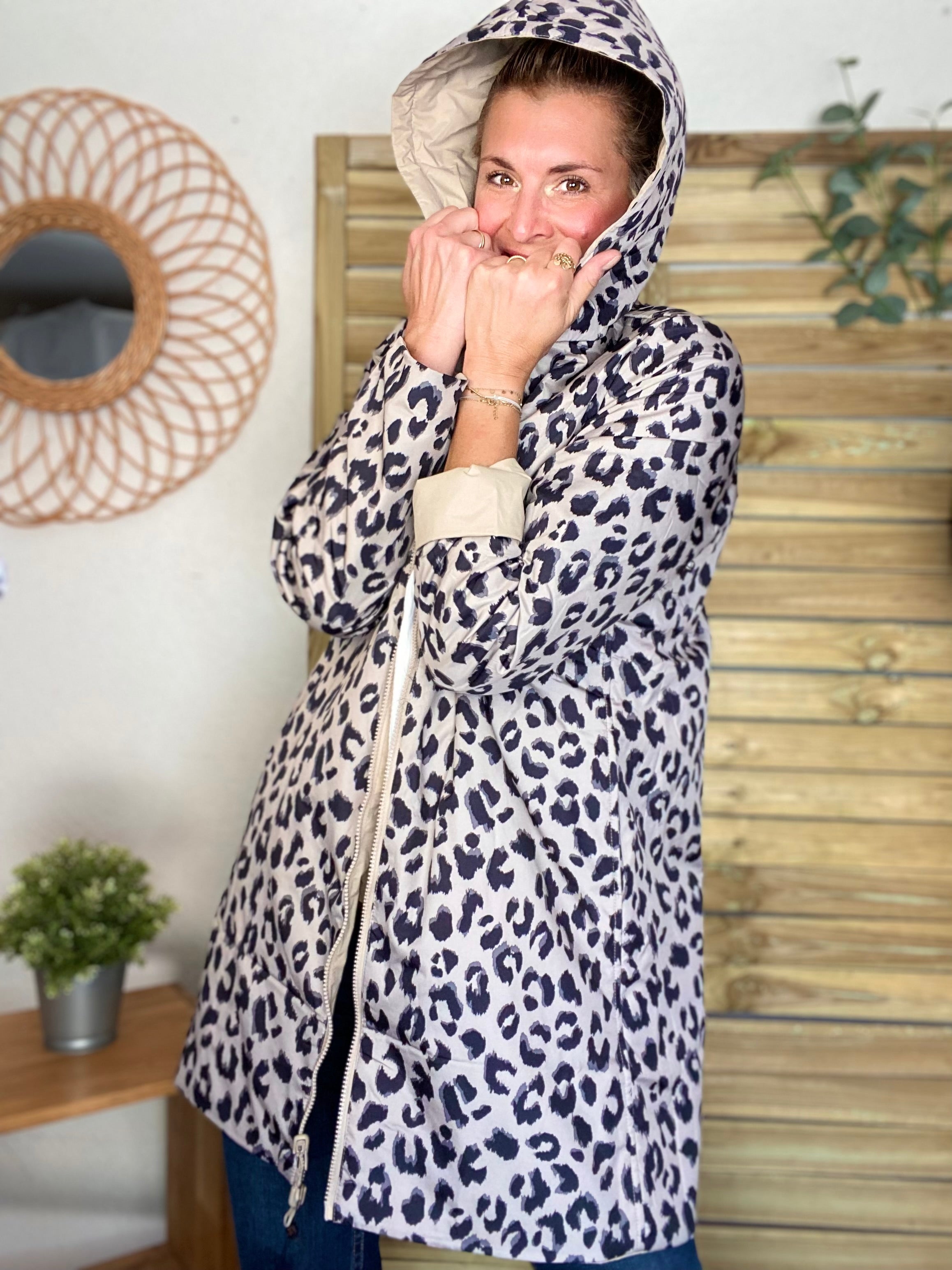 Imperméable réversible rembourré LOUISON LONG - Beige / Léo - LAURA JO
