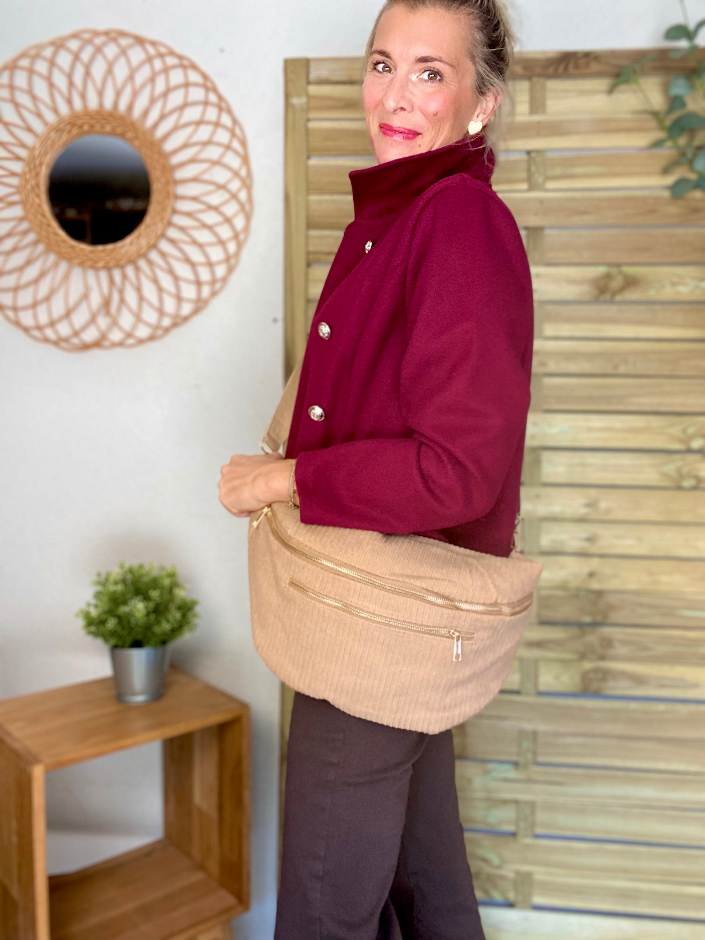 Sac banane XXL Velours côtelé Ciao Boum MOLLY -  Beige