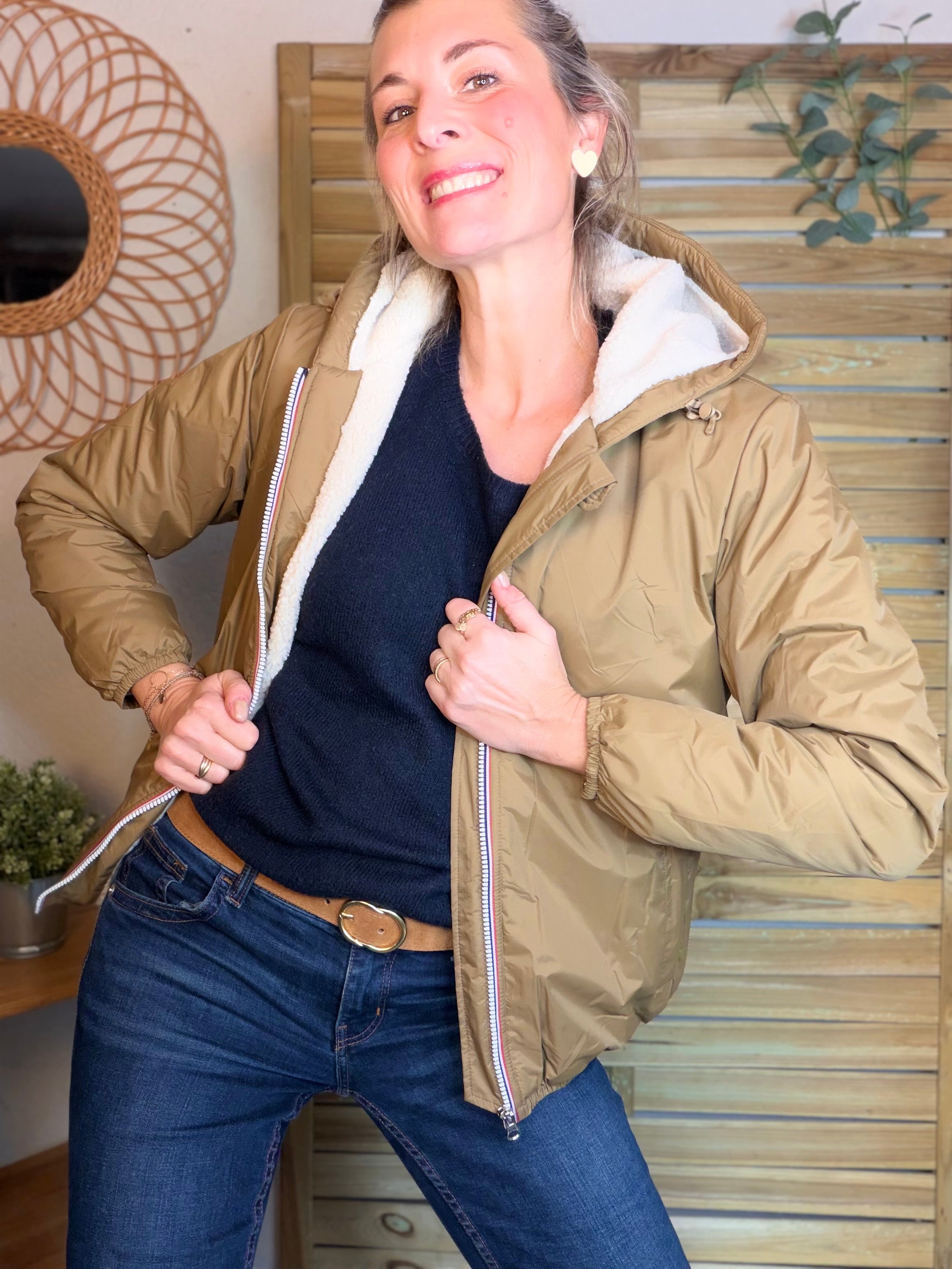 Parka Imperméable LOUISE COURT sherpa - Camel - LAURA JO