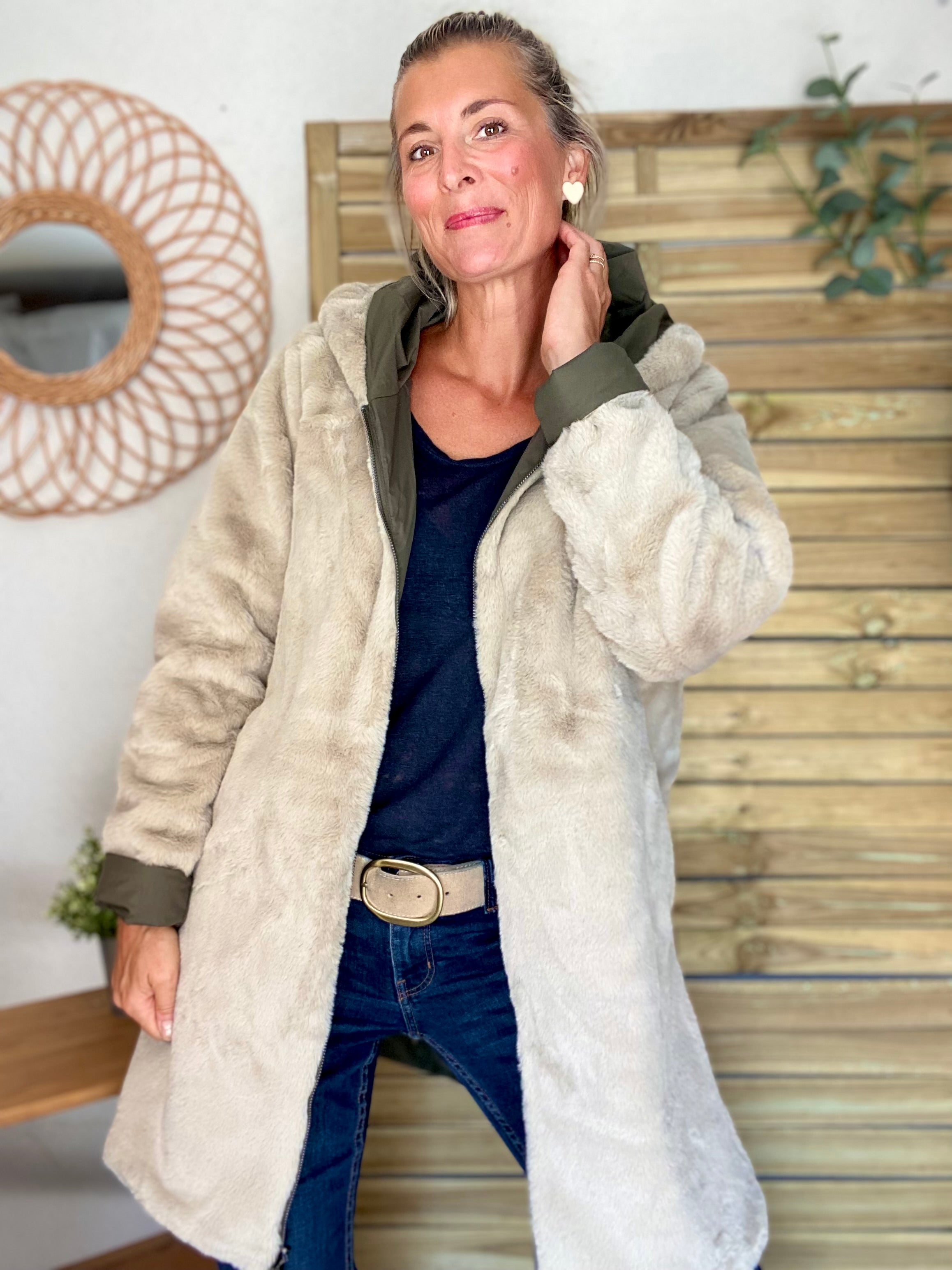 Parka Imperméable réversible fourrée Kaki / Beige ALIX - LAURA JO