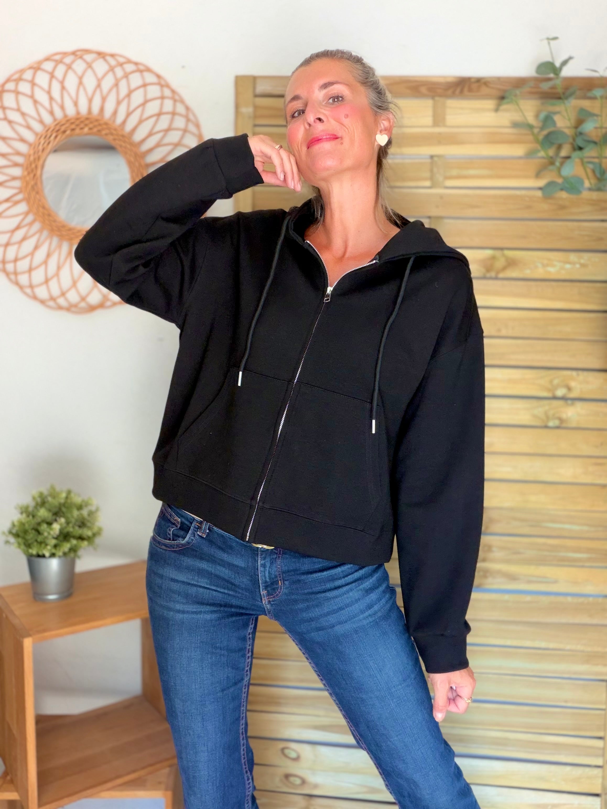 Hoodie sweat gilet strass (ailes) CLOTHILDE - Noir