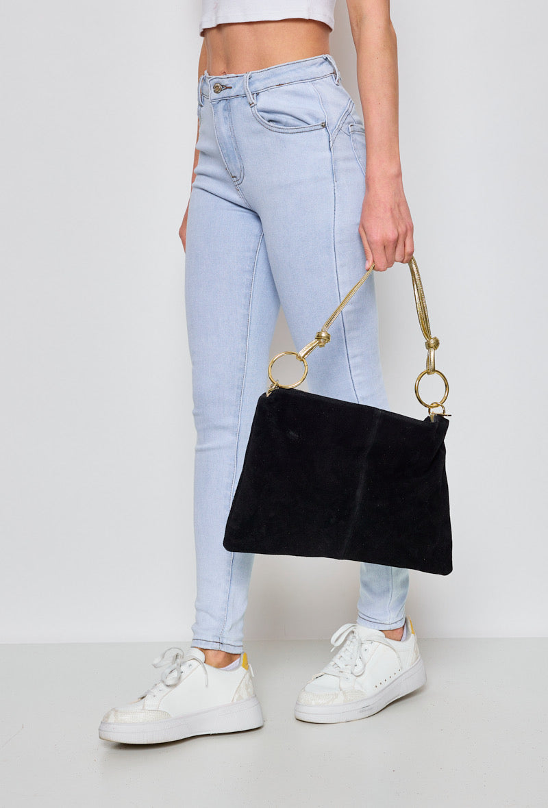 ⚡️PÉPITES FRIDAY - Sac en cuir daim 2 bandoulières (or et noir) - Noir - PACEY