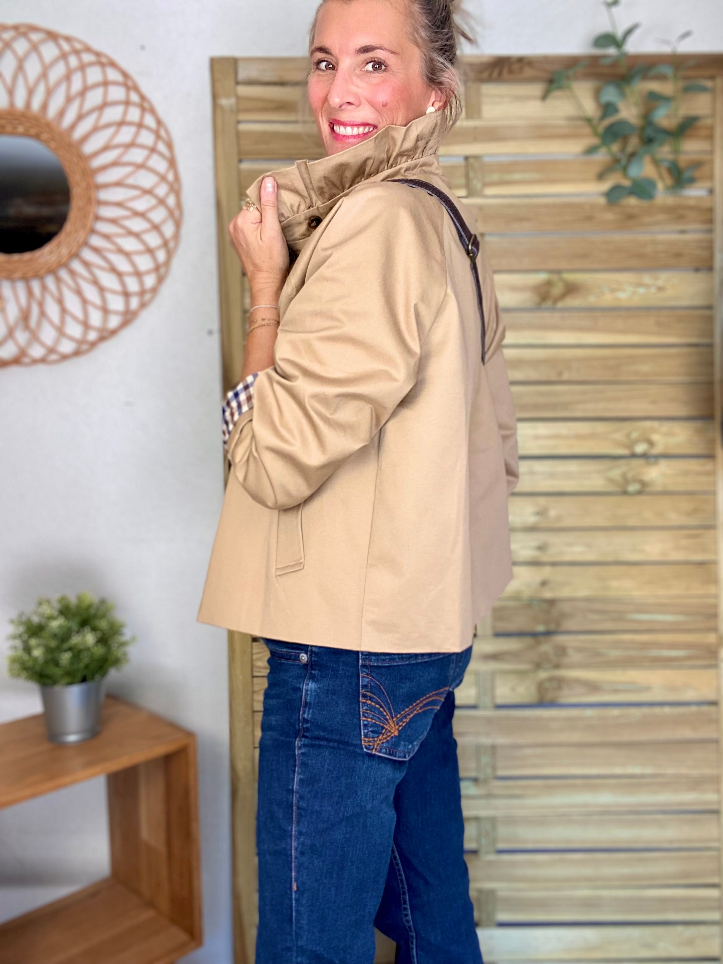 Veste Trench col victorien avec vichy - VICKY Beige