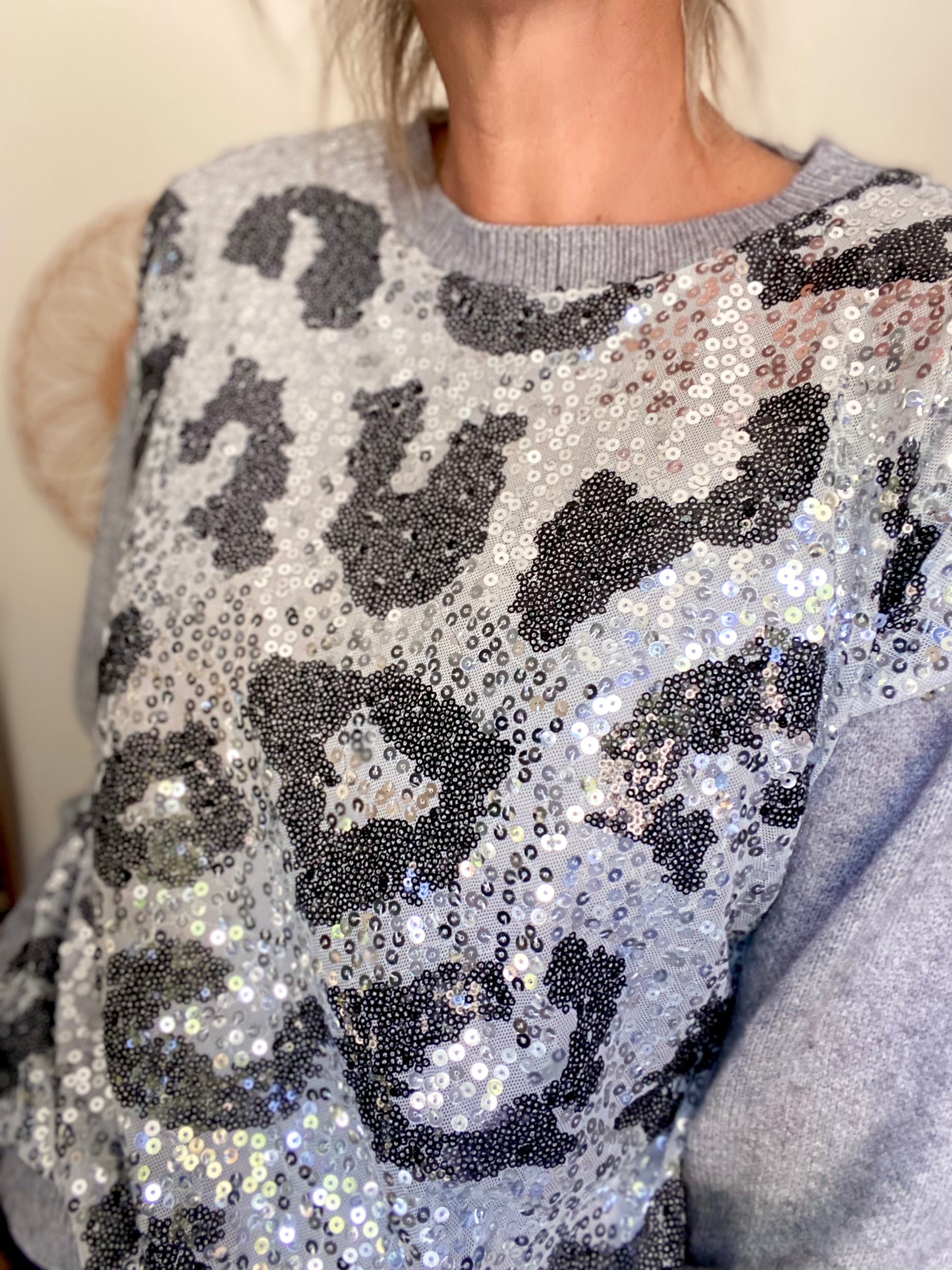 Pull avec sequins motif léo à sequins OLYMPE - Gris / argent