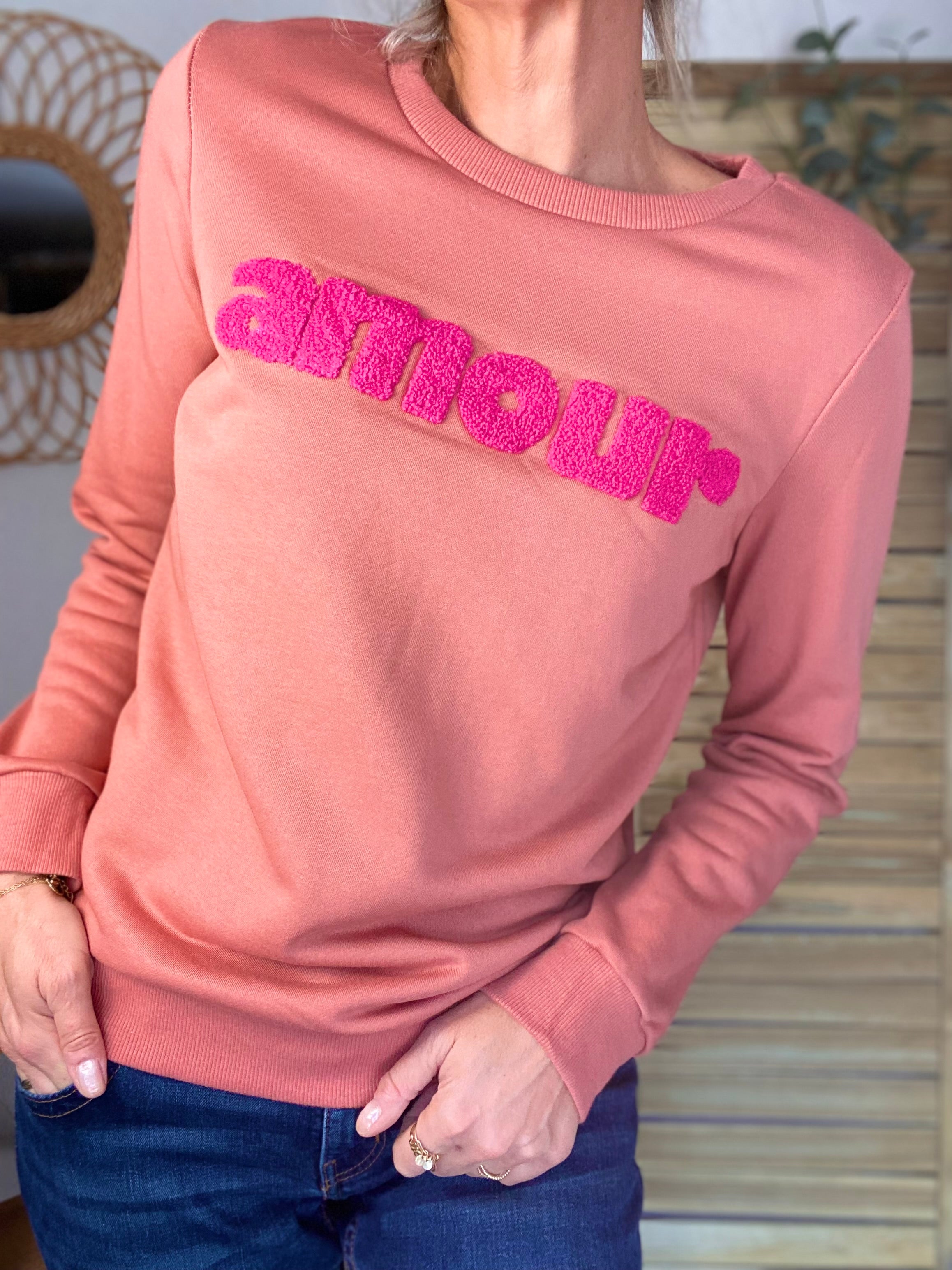 Sweat amour DORIA - Vieux rose / Fuschia
