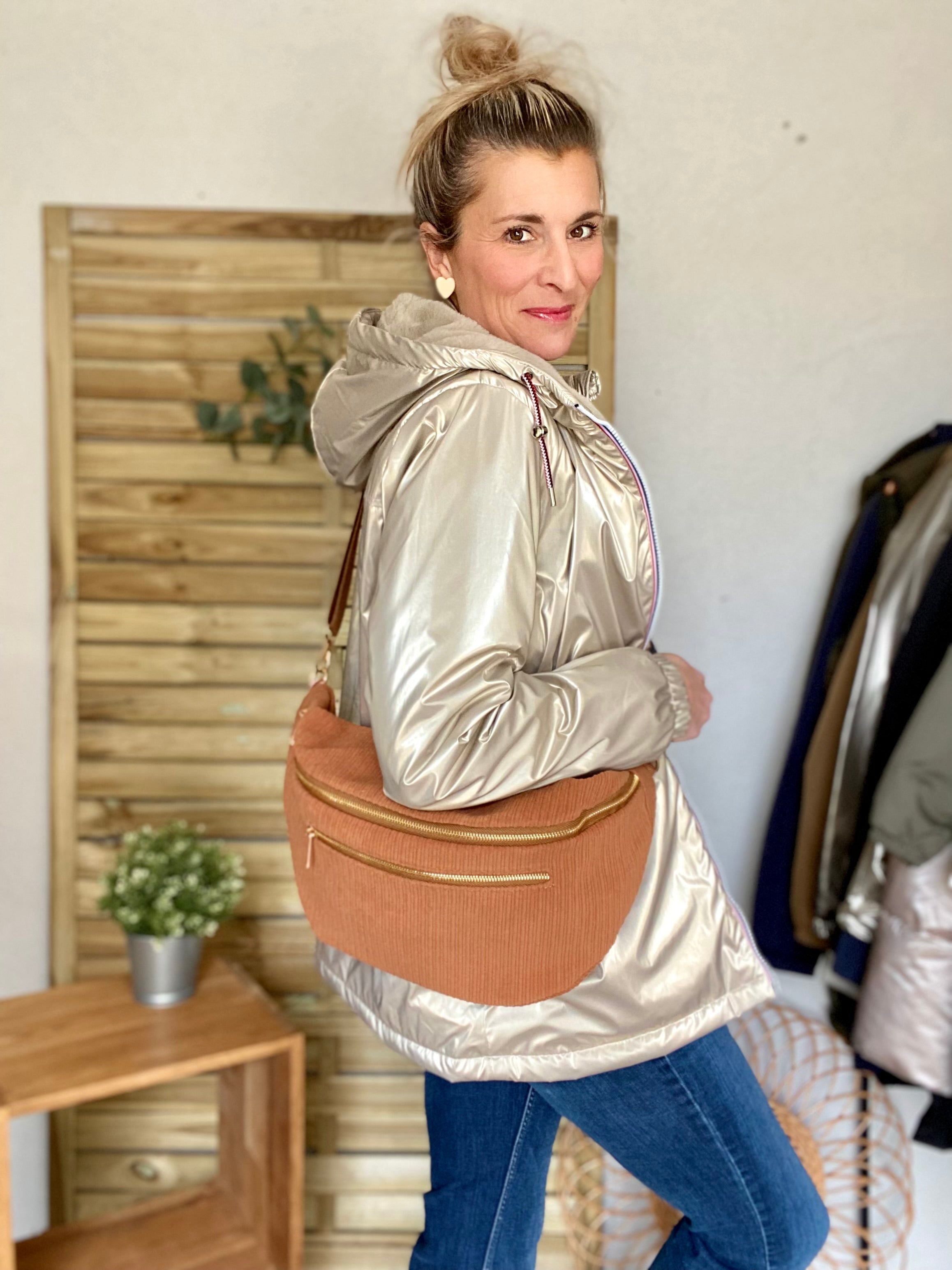 Sac banane XXL Velours côtelé  Ciao Boum MOLLY -  Camel