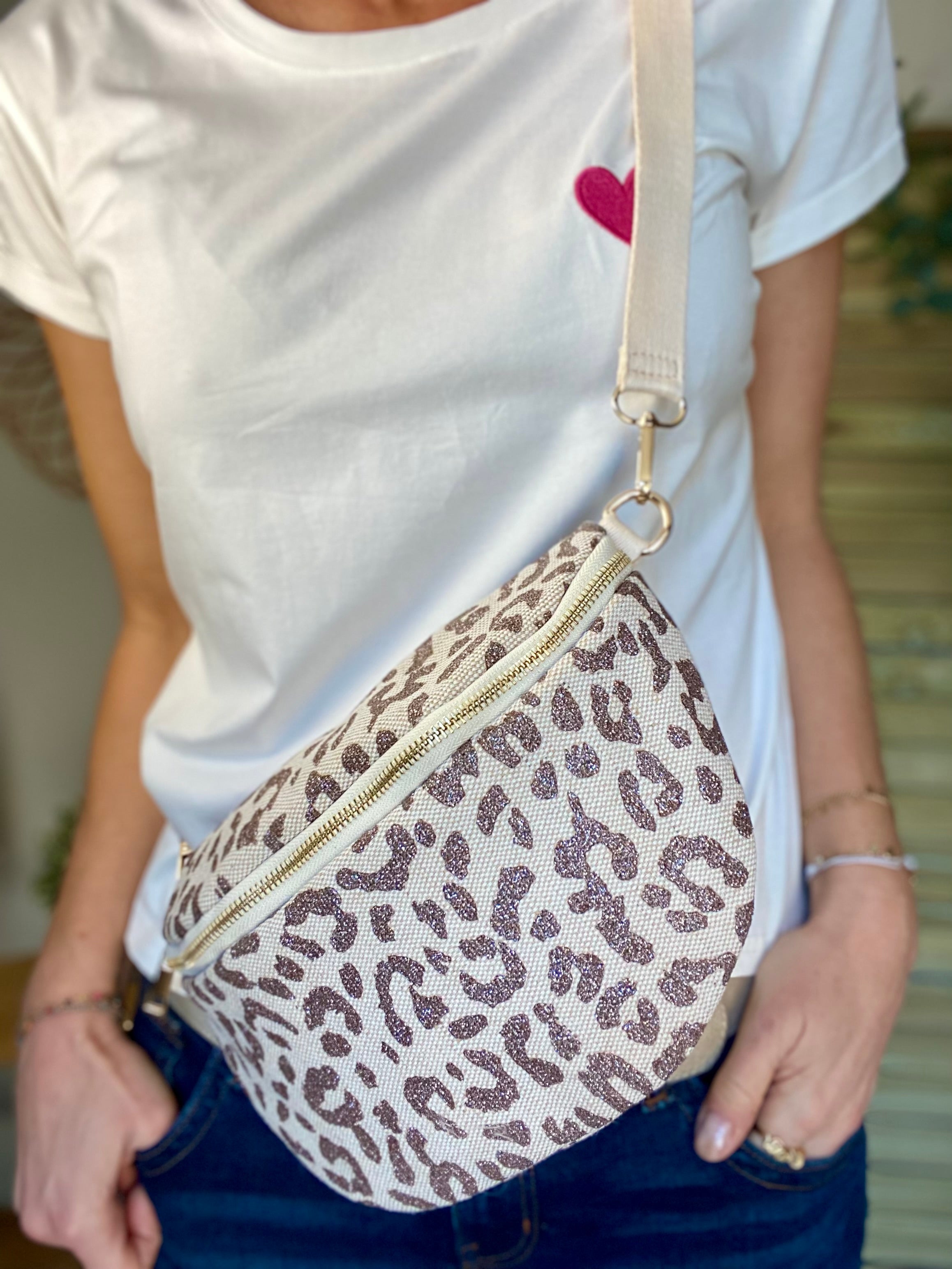 Sac banane L en toile léo Taupe pailleté - SHARON