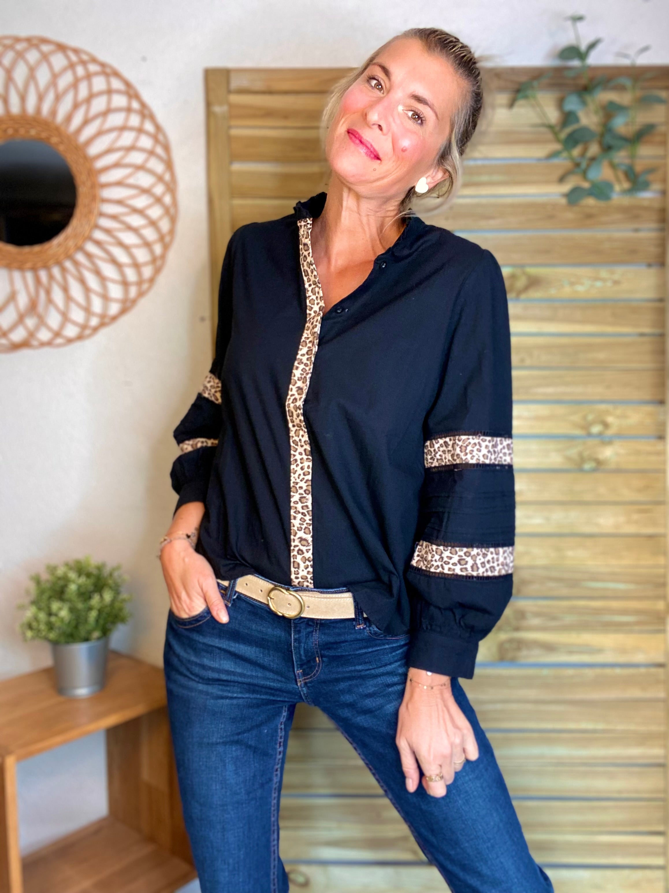 ⚡️ ARRIVAGE - Chemise coton détails Léo 🐆 SCARLETT Noir