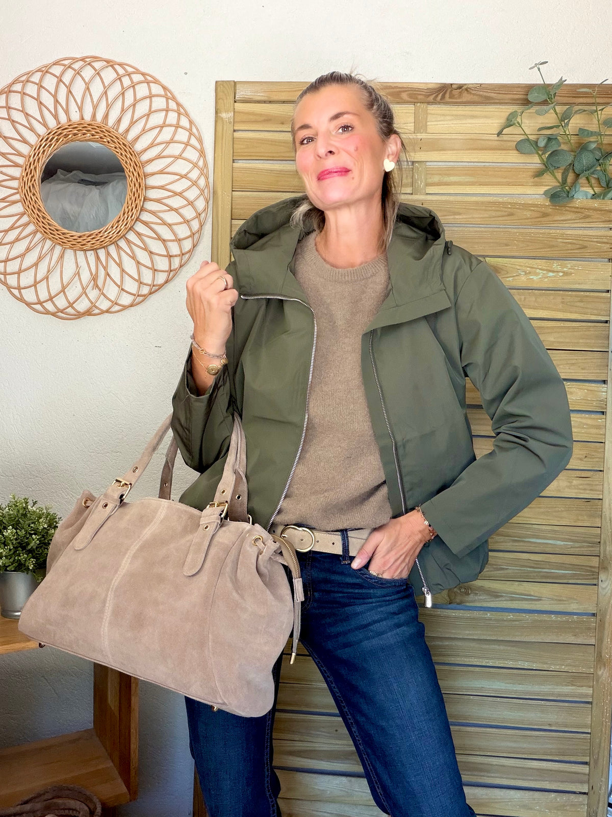 Sac cabas XL en cuir daim • JASPER Taupe
