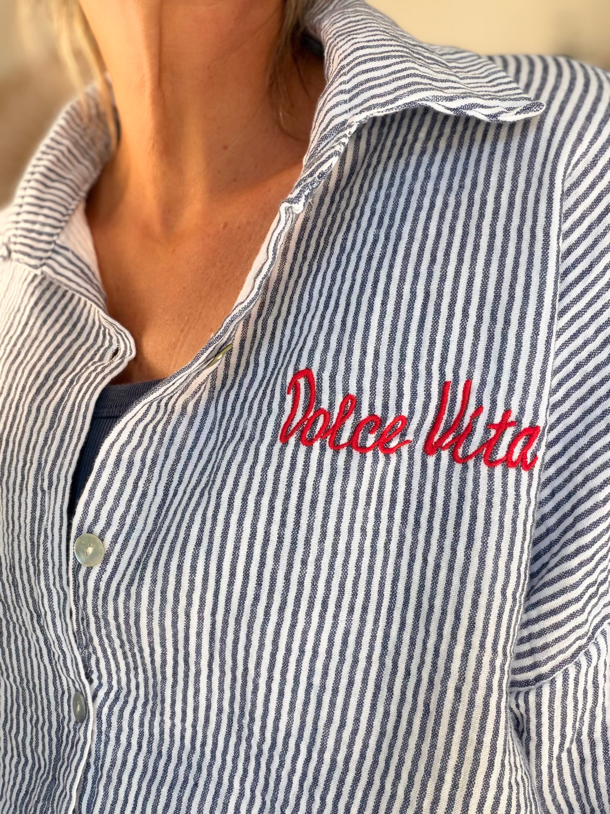 Chemise en gaze de coton brodé Dolce Vita LEÏLA Bleu