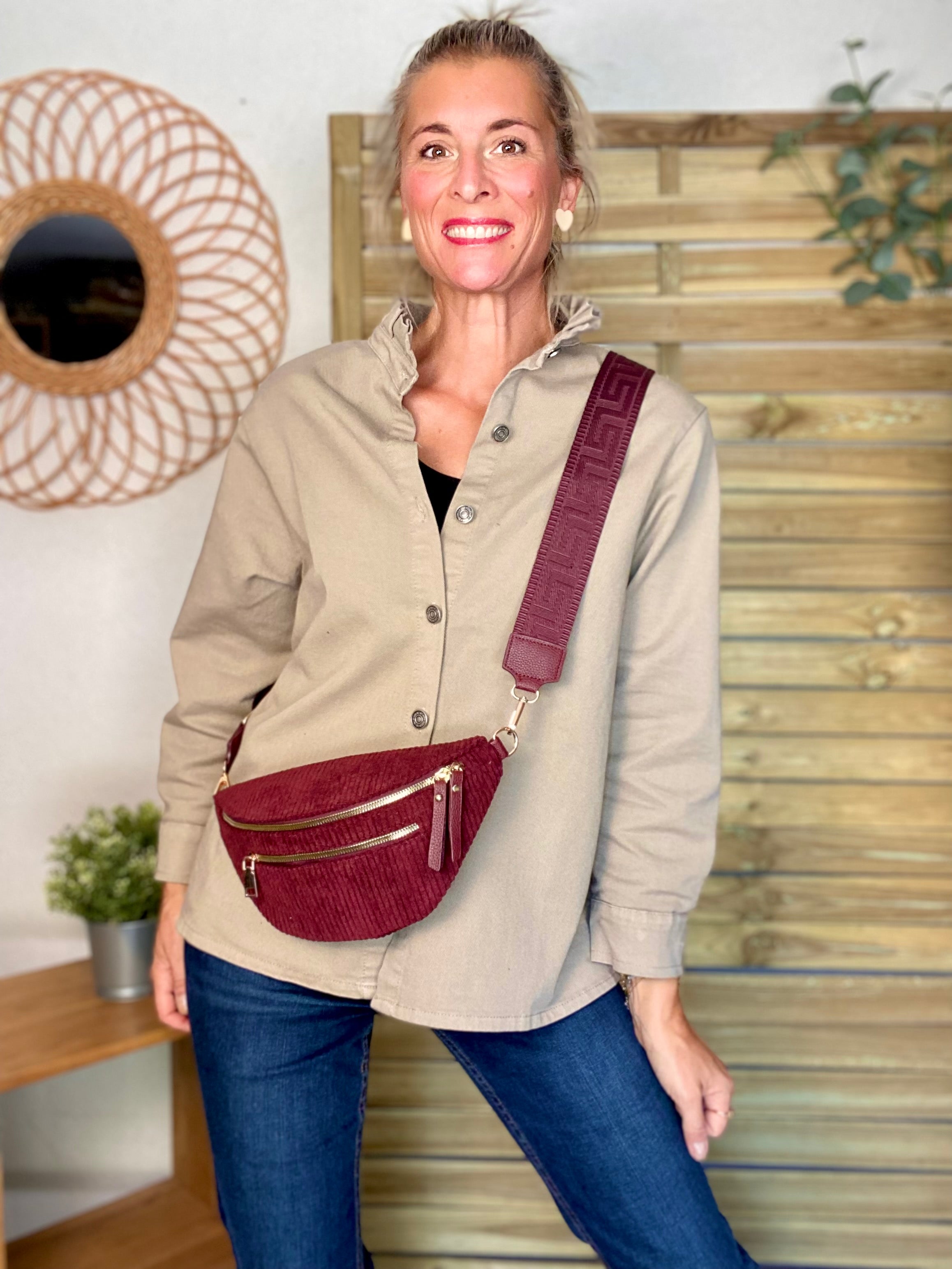 Veste / Chemise en coton, col victorien volanté Beige taupe LISON