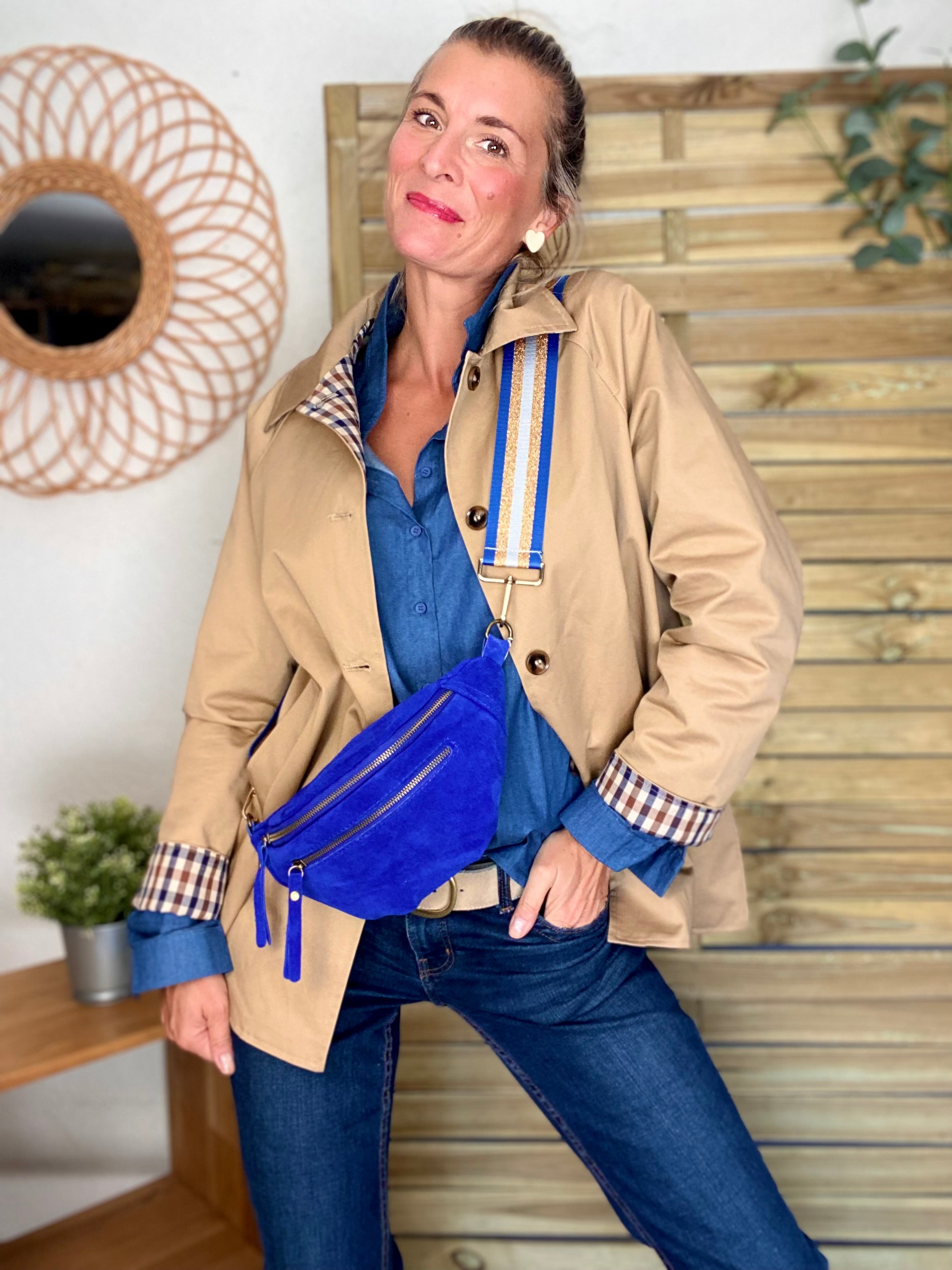 Chemise en coton brodé coeur Léo 🐆 LISE - Bleu jean