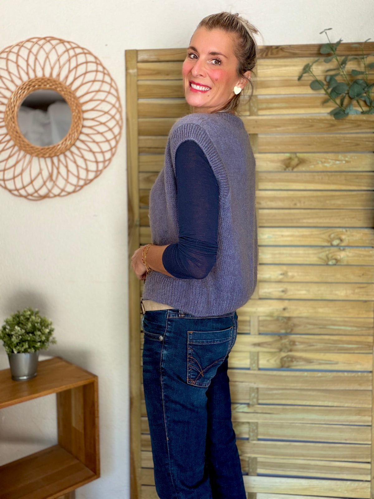 Gilet sans manche en maille laine et mohair AVERY Gris bleuté