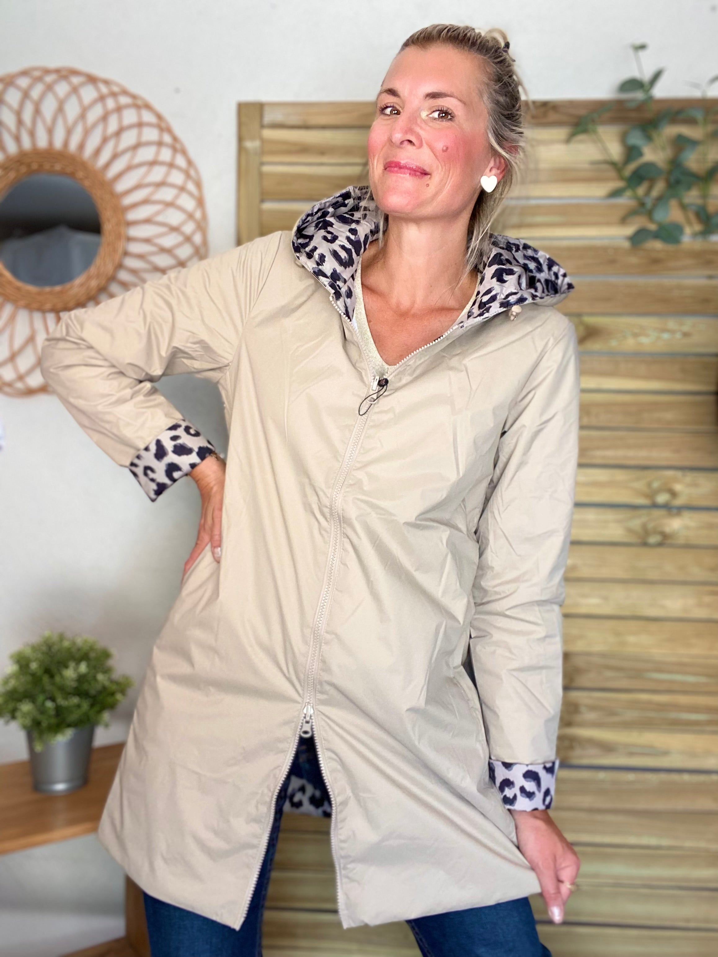 Imperméable réversible rembourré LOUISON LONG - Beige / Léo - LAURA JO