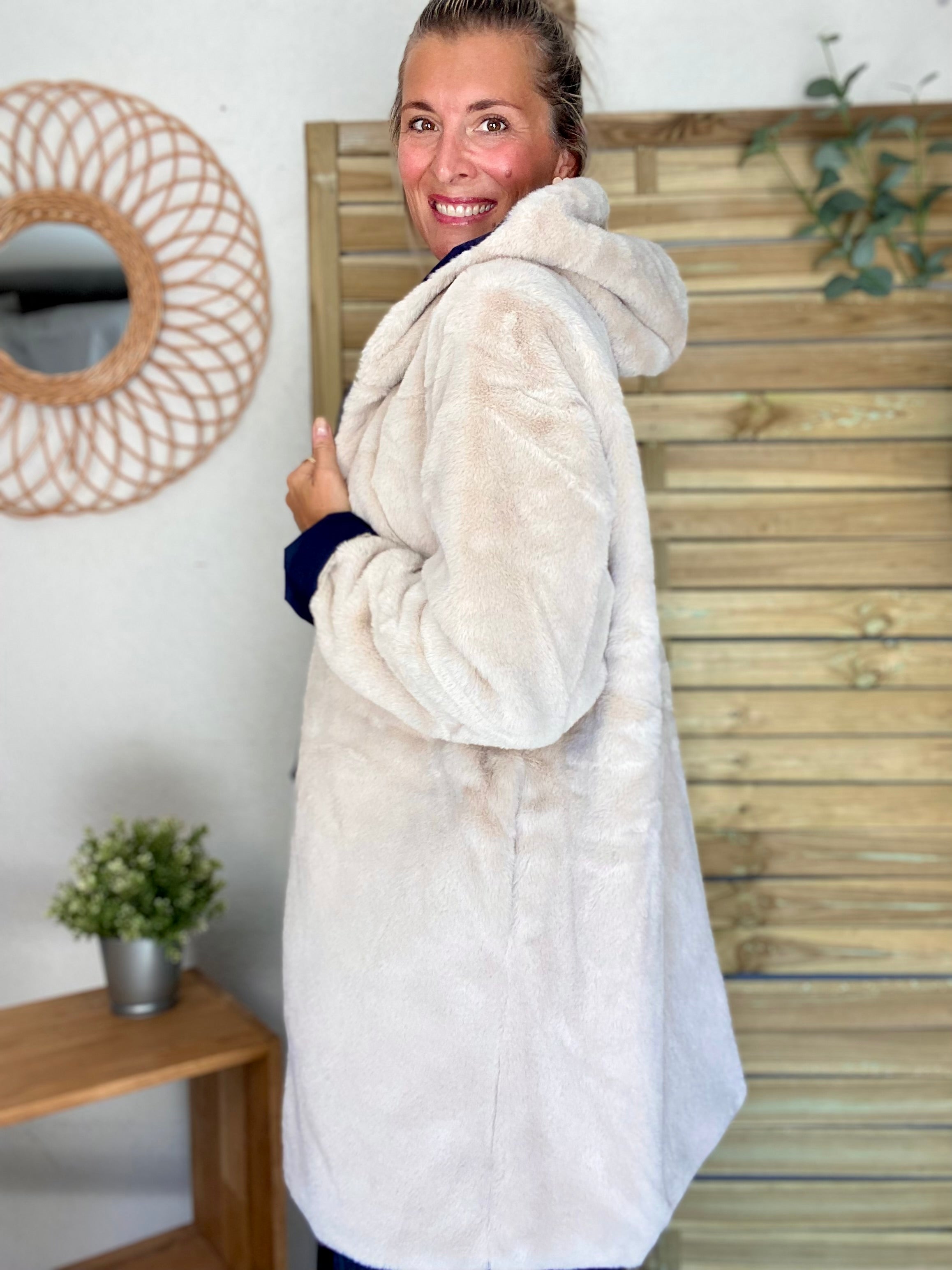 Parka Imperméable réversible fourrée Bleu marine / Beige ALIX - LAURA JO