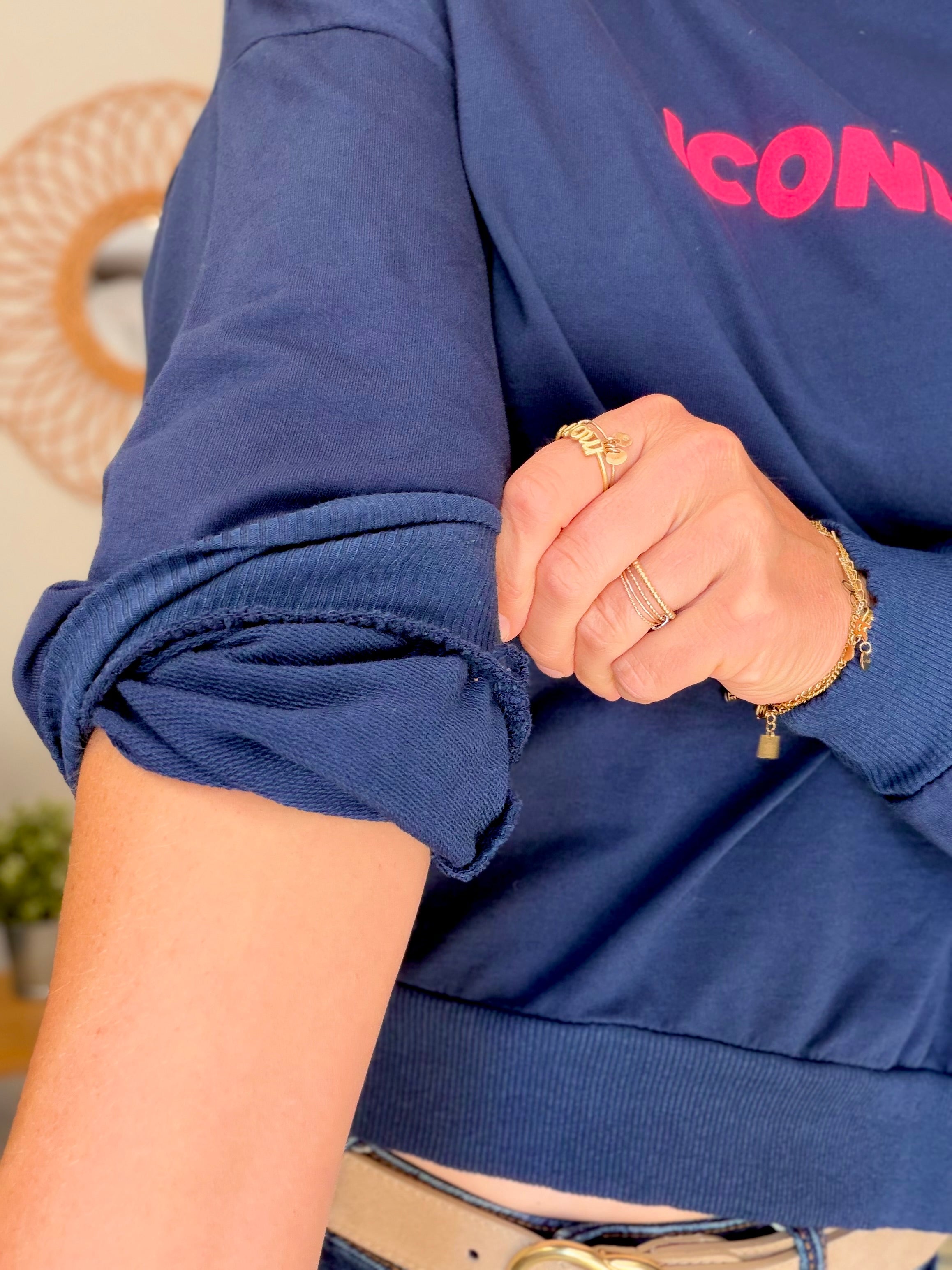Sweat ICONIC léger 100% coton FAUSTINE Bleu marine (taille 36 à 46)