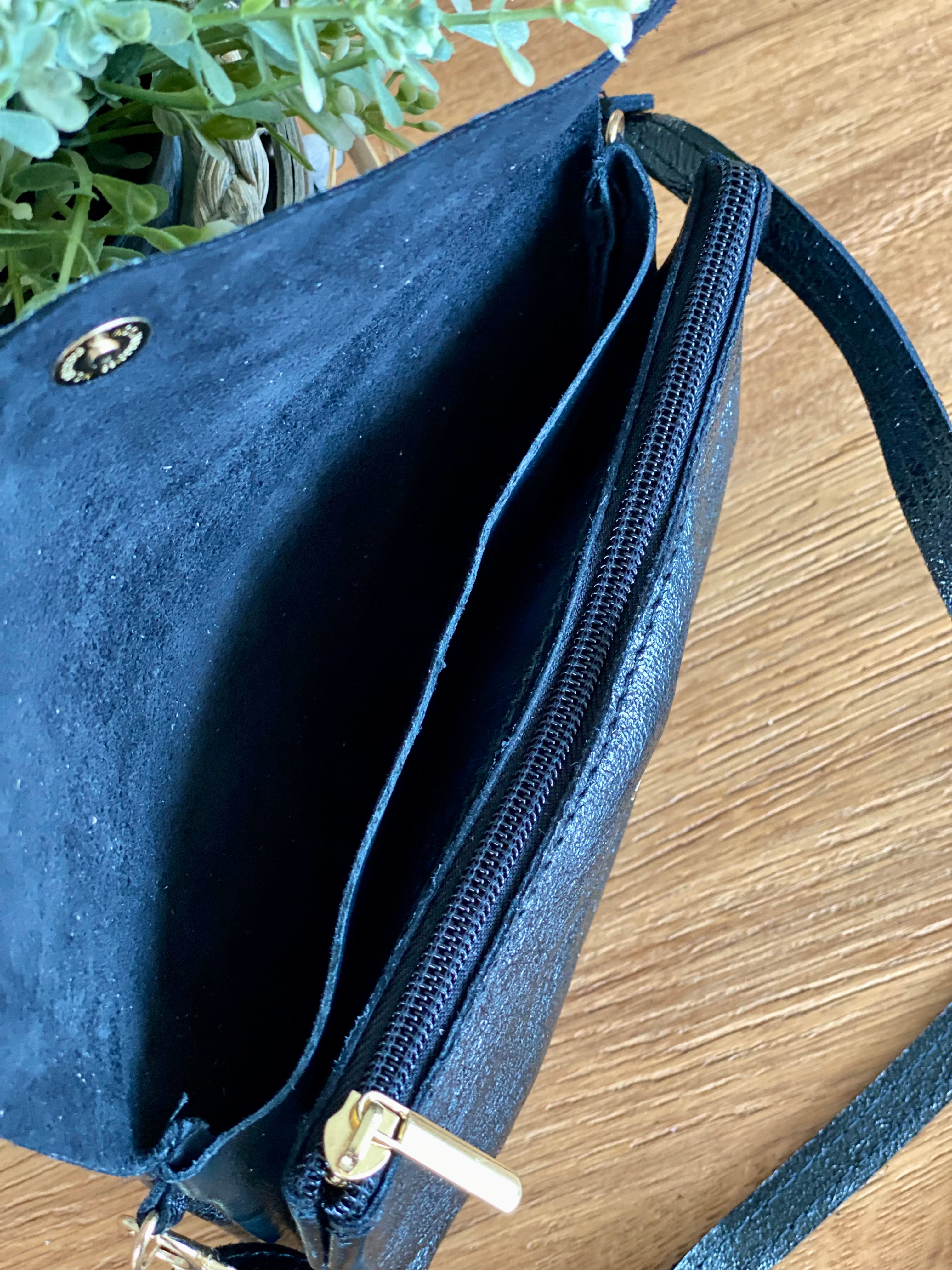 Sac bandoulière / Pochette en cuir irisé - BETTY - Noir