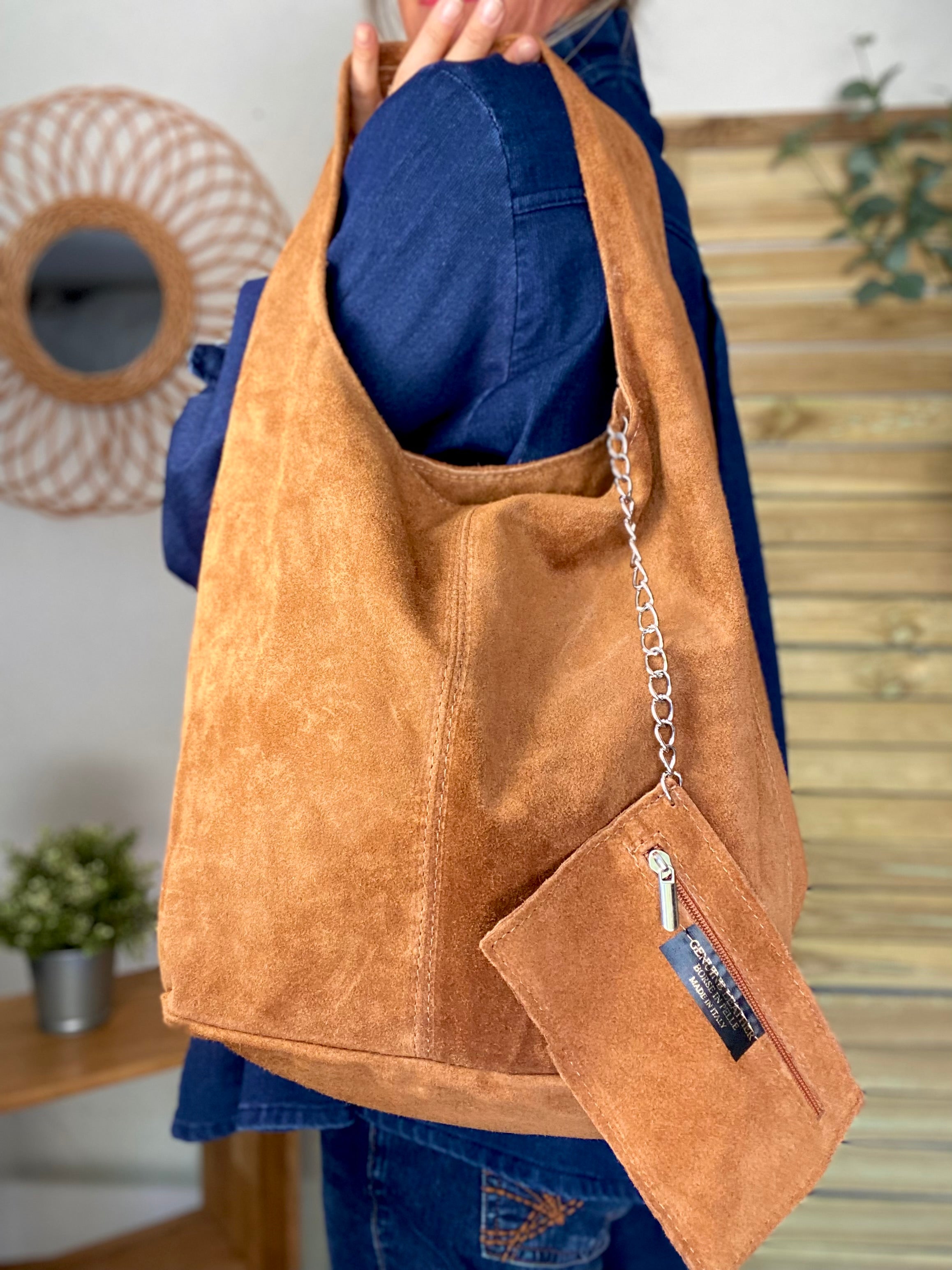 Sac cabas cuir daim MARLON - Camel