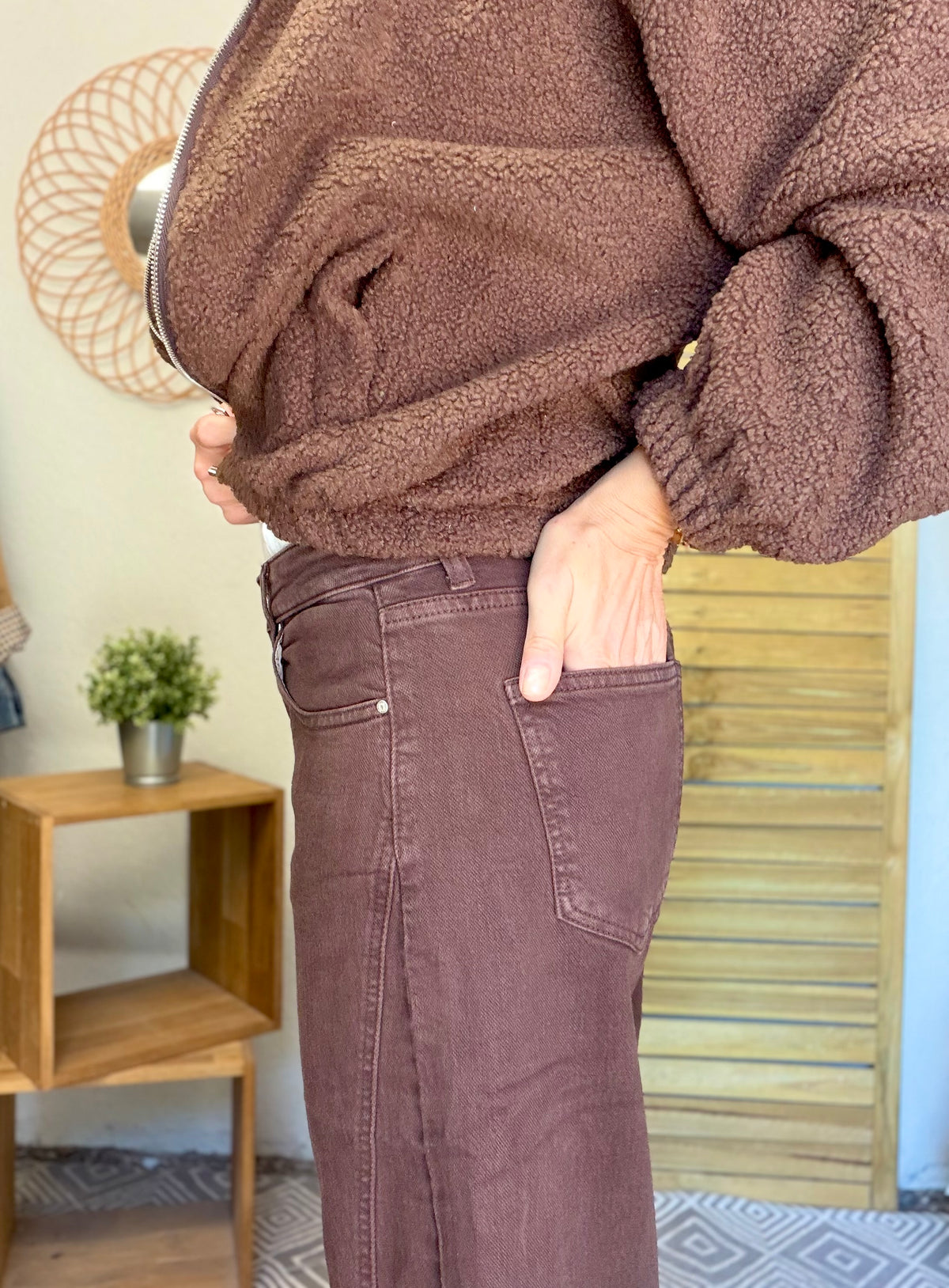 Pantalon Jean coupe barrel LÉON Chocolat