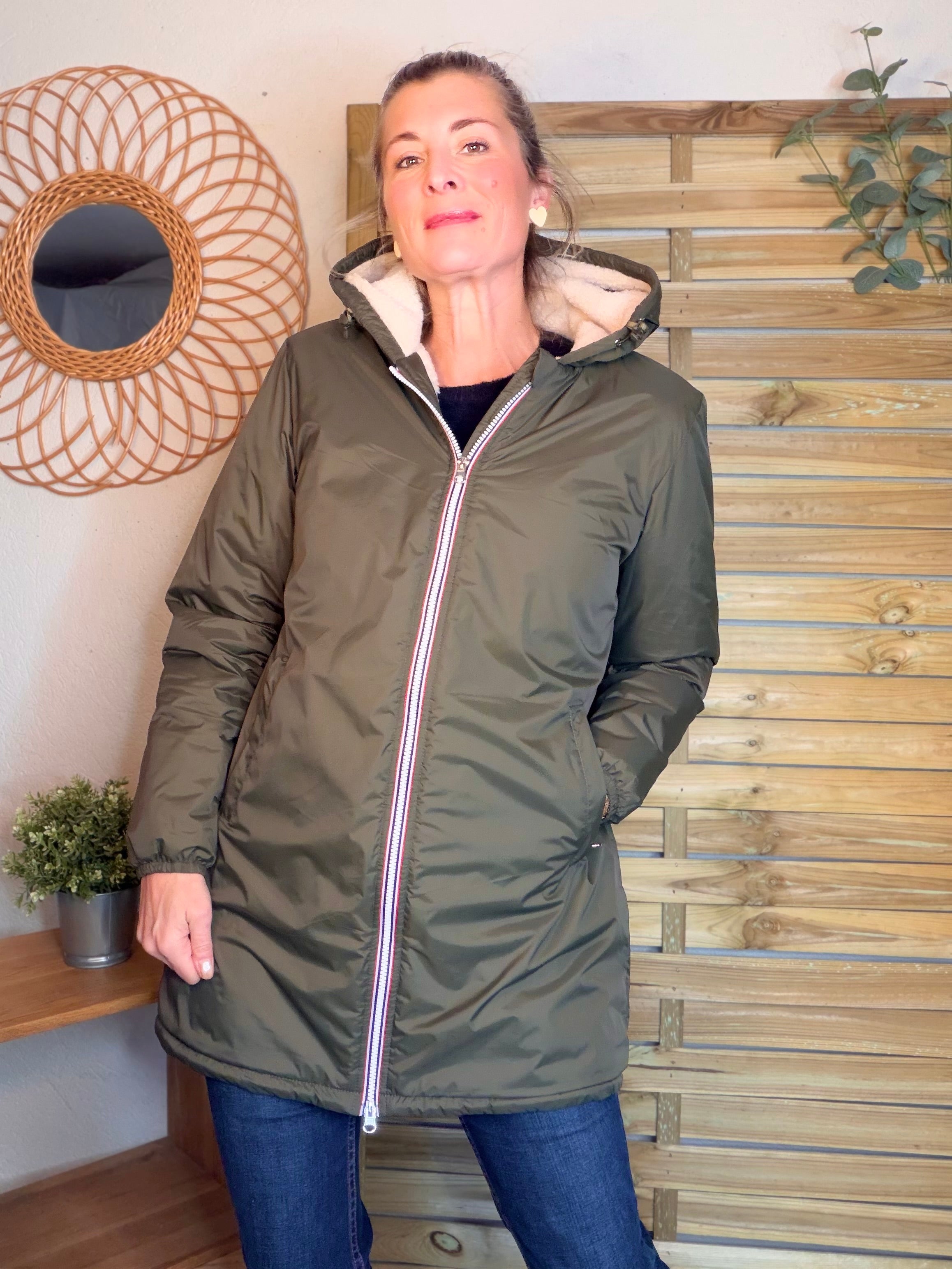 Parka Imperméable LOUISE LONG Sherpa écru - Kaki - LAURA JO