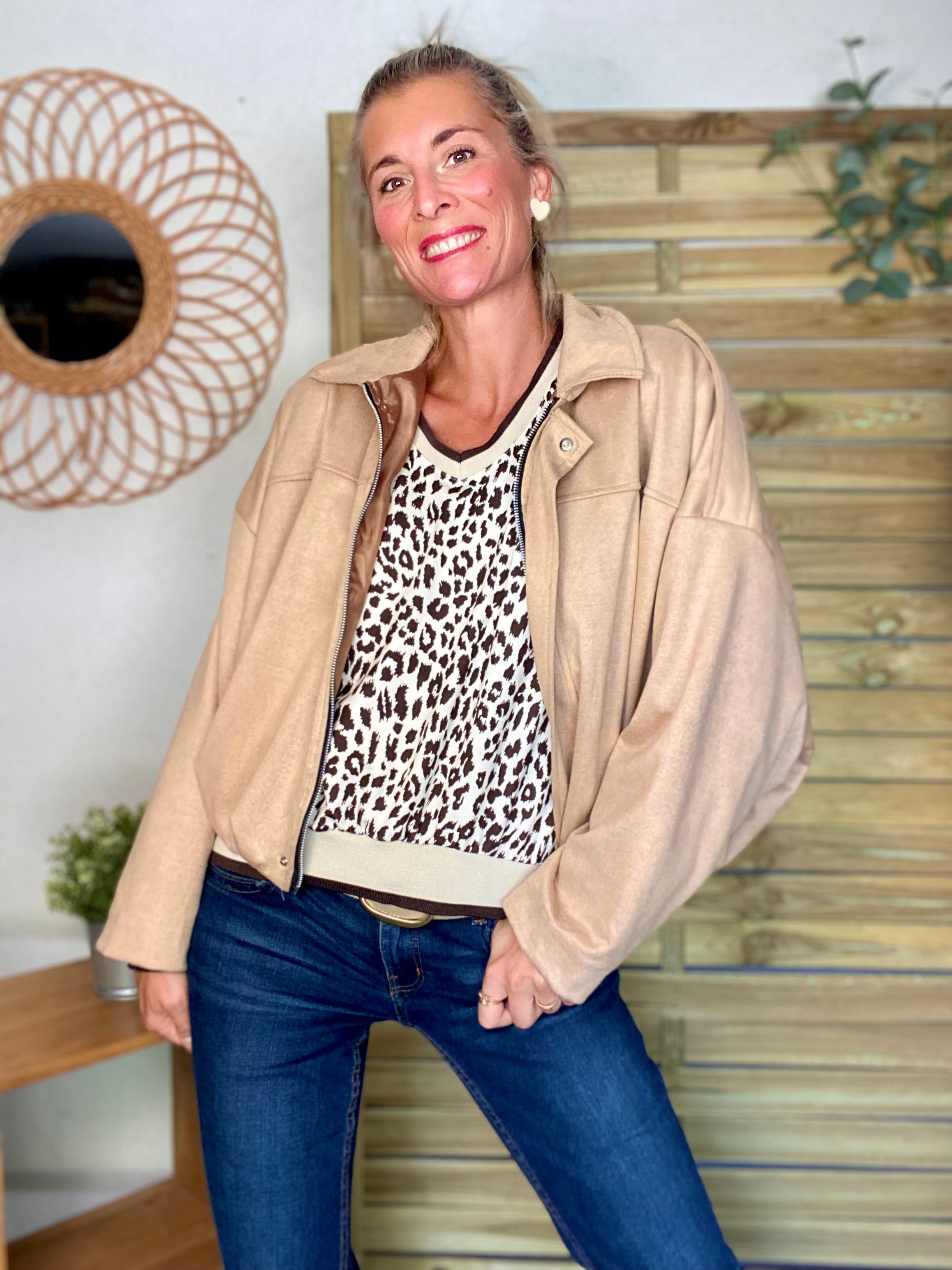 Sweat imprimé Léo 🐆 AMANDINE - Chocolat