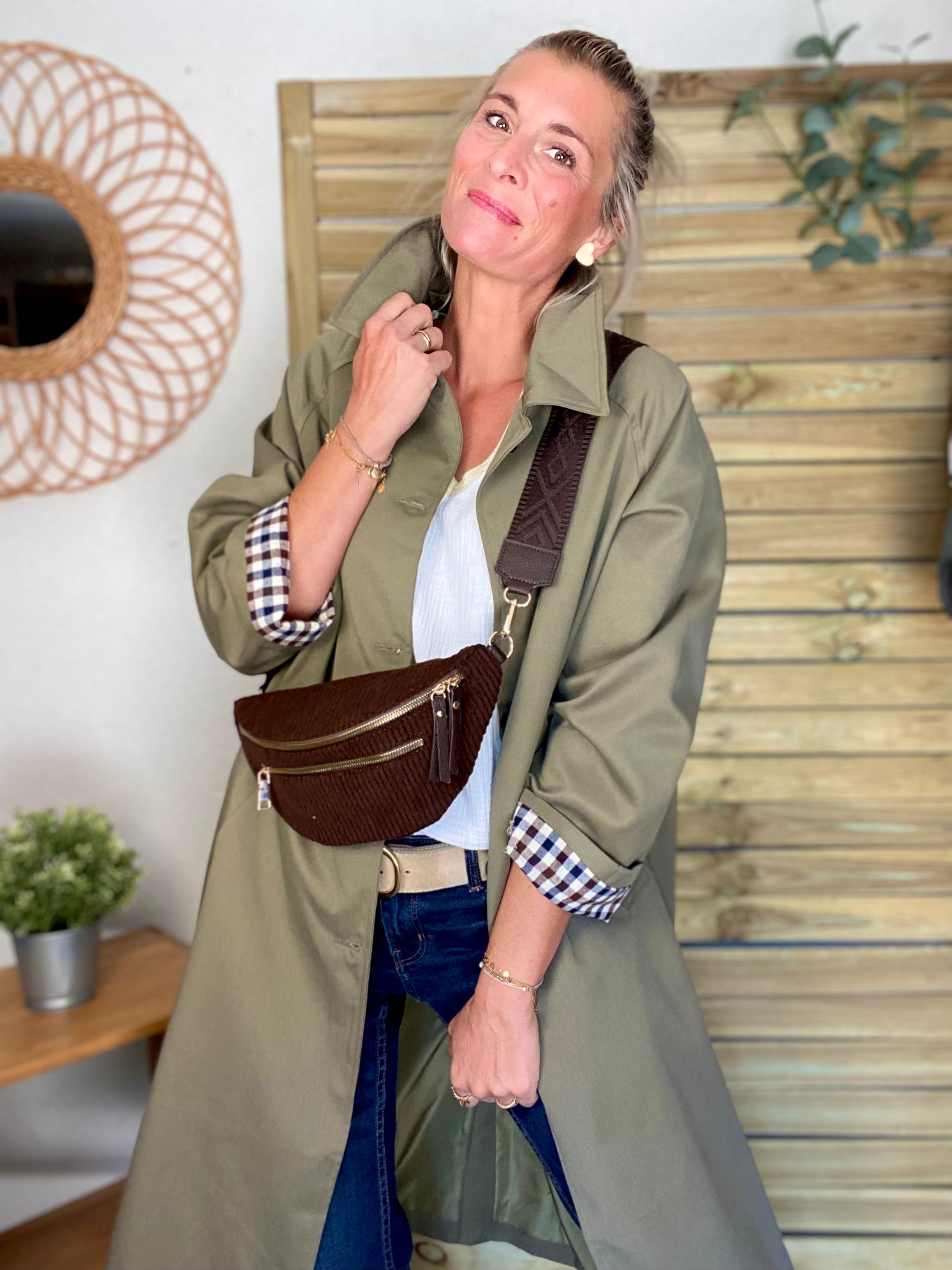 Veste Trench en coton avec vichy - YSEULT long Kaki