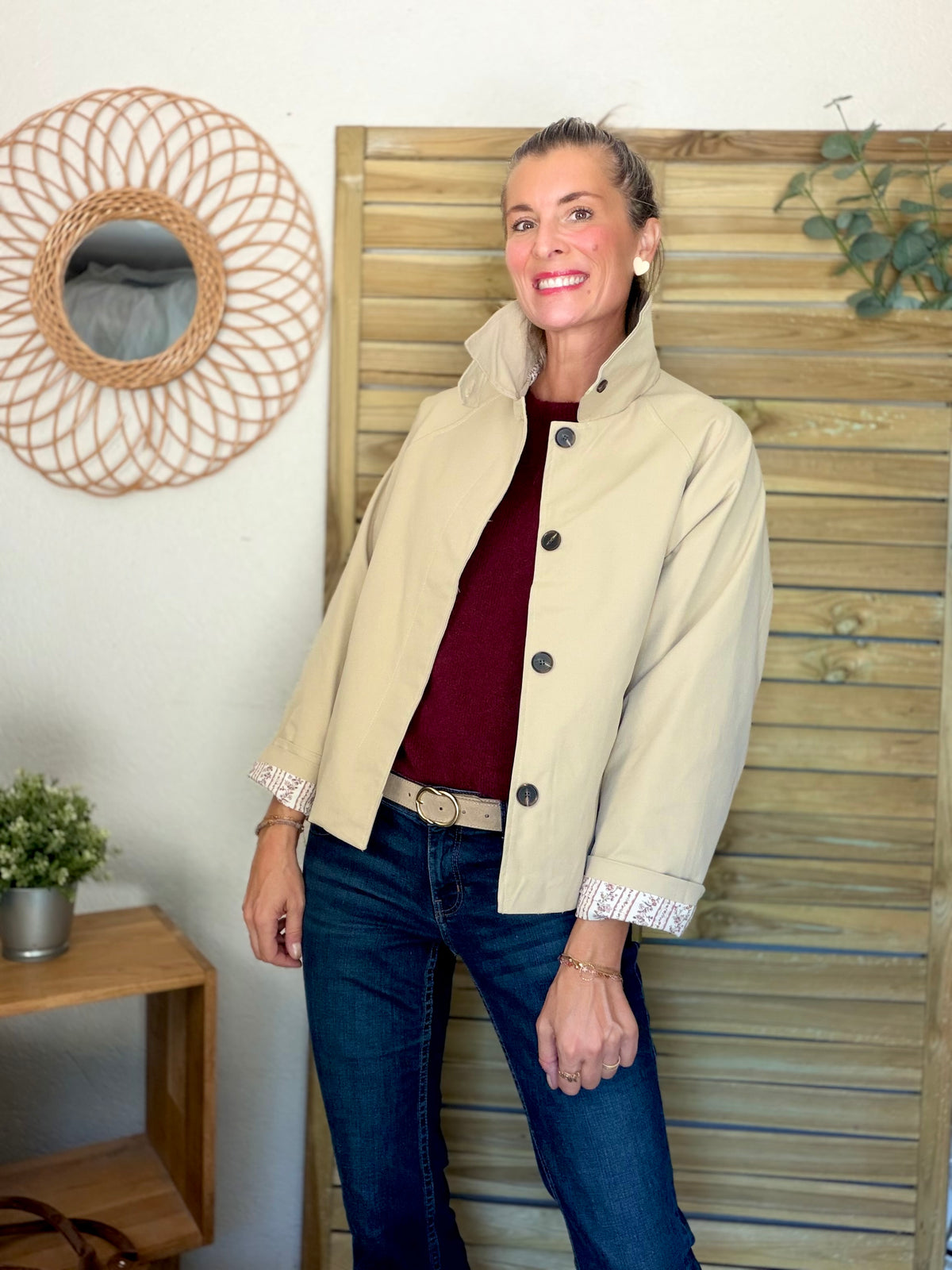 Veste Trench avec Liberty - MADELEINE Beige
