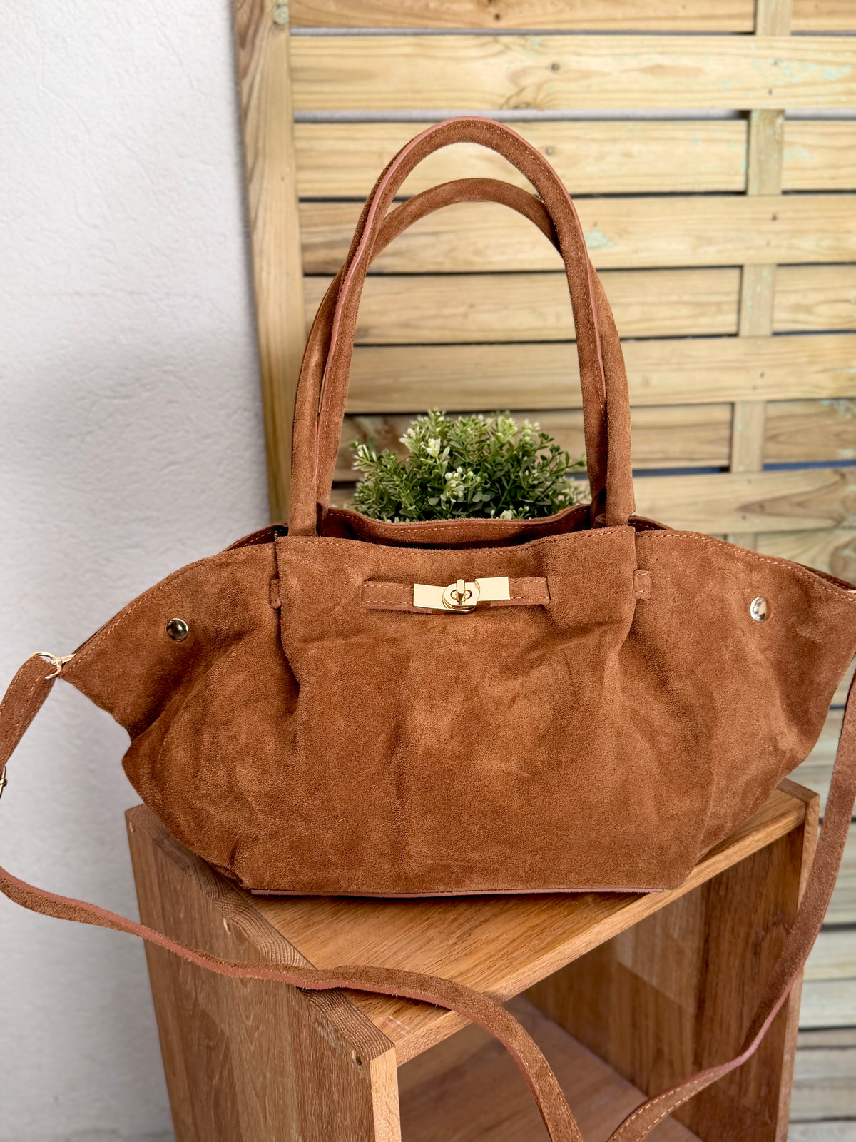 Sac cabas en cuir daim HANA - Camel