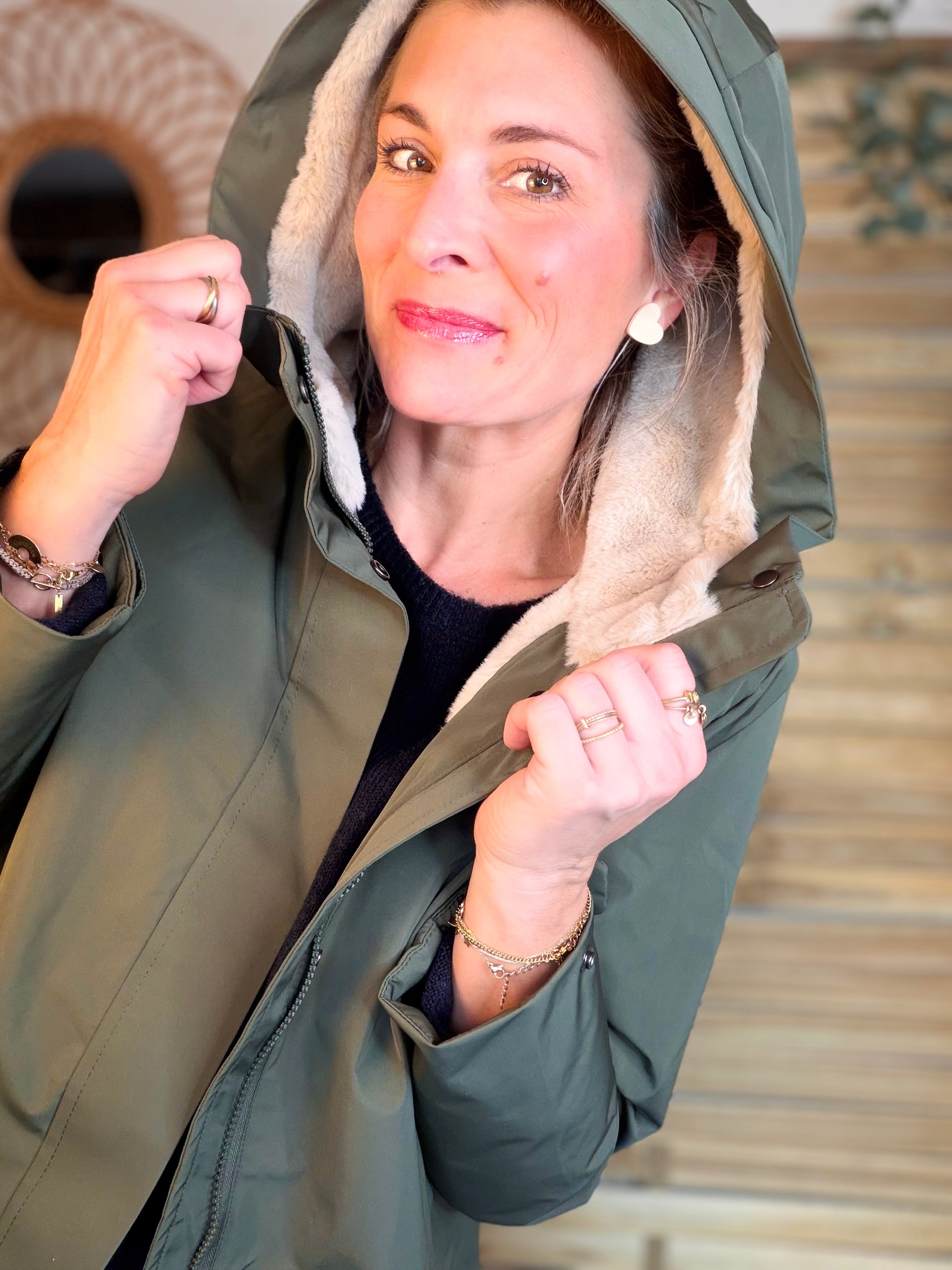 Parka fourrée imperméable AMBRE - Kaki / Beige - LAURA JO