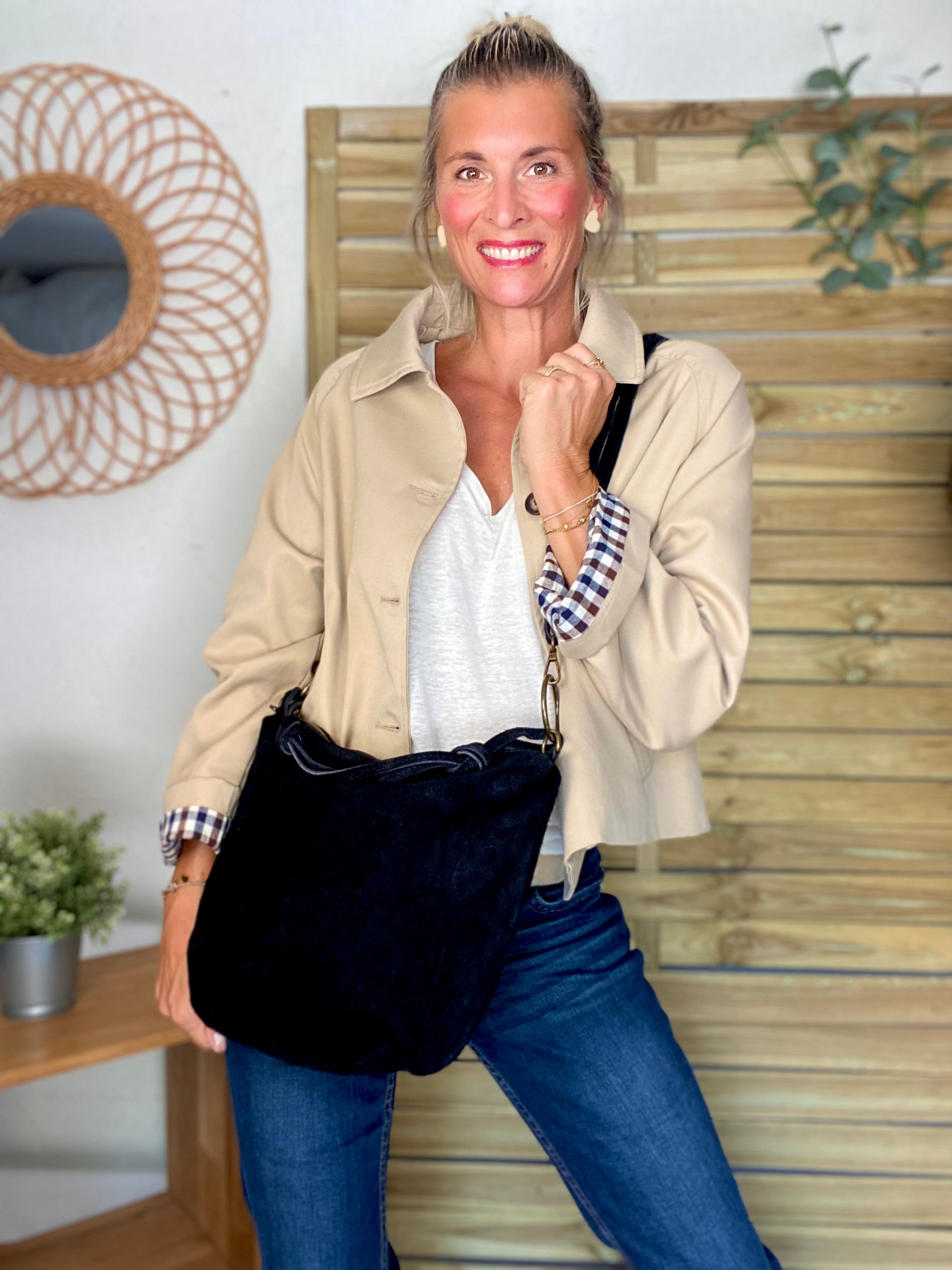 Veste Trench en coton beige avec vichy - YSEULT