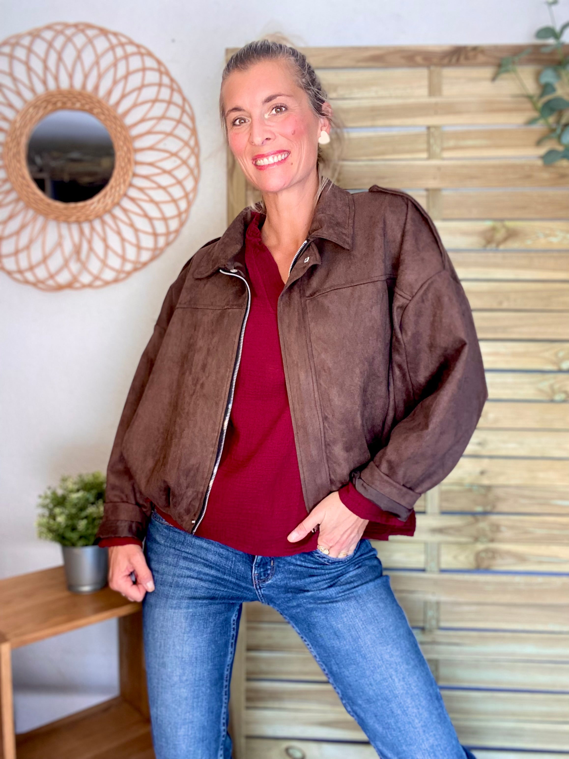 Veste oversize en suédine ISAAC - Chocolat